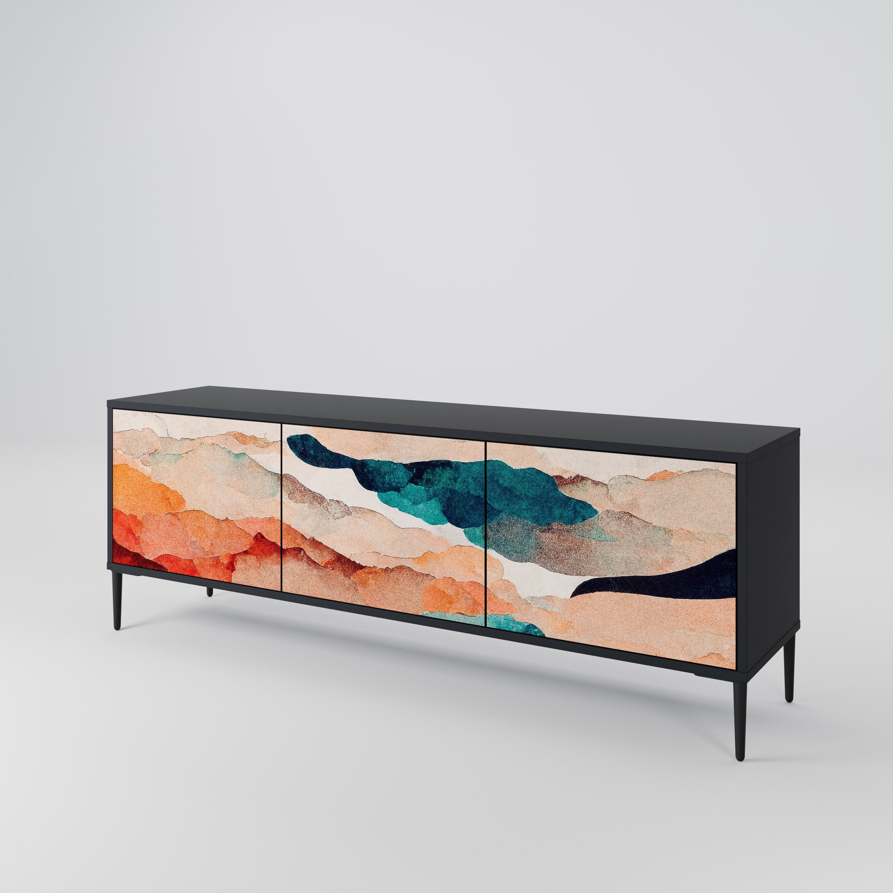 Βάση τηλεόρασης ABSTRACT LANDSCAPE με 3 πόρτες σε μαύρο φινίρισμα