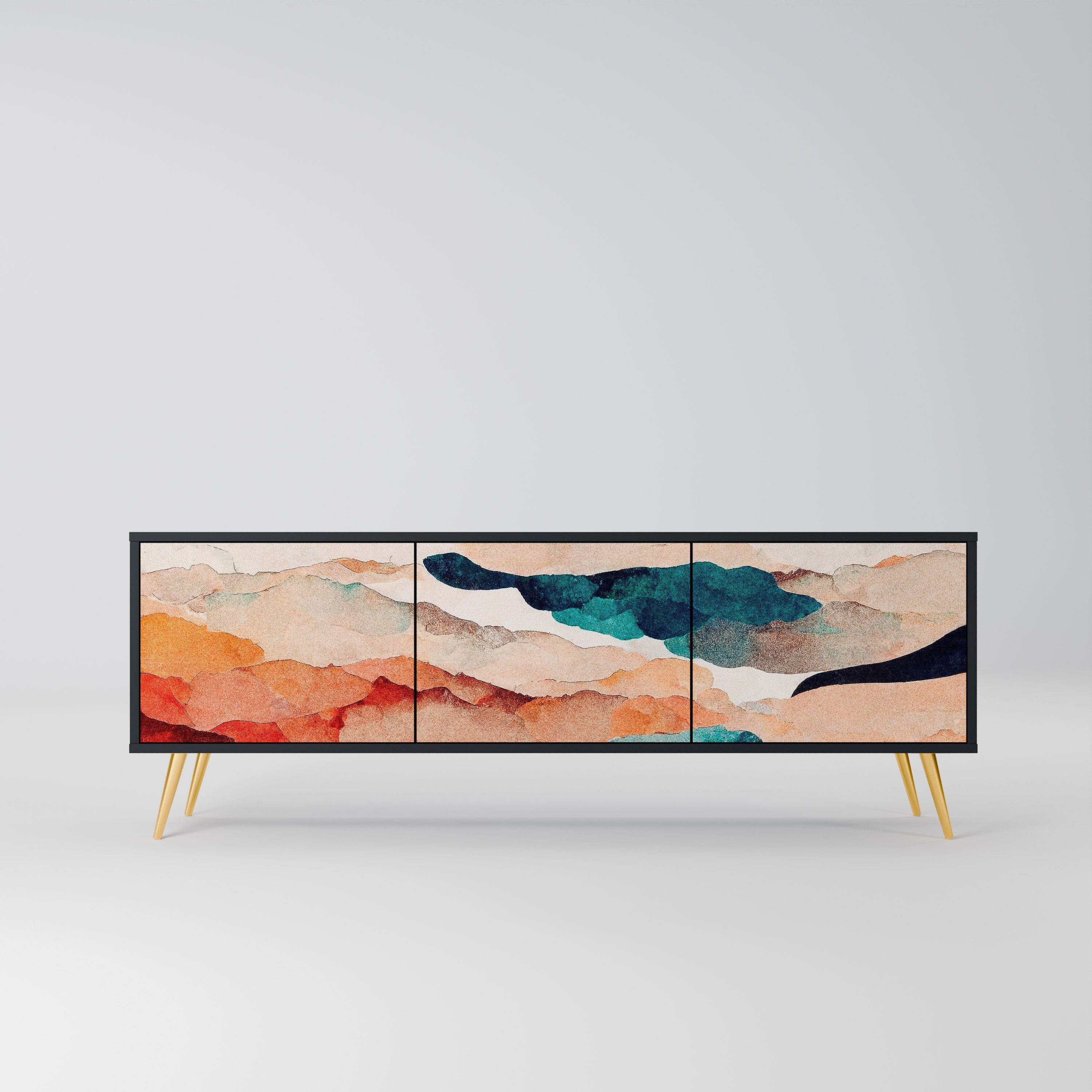 Βάση τηλεόρασης ABSTRACT LANDSCAPE με 3 πόρτες σε μαύρο φινίρισμα