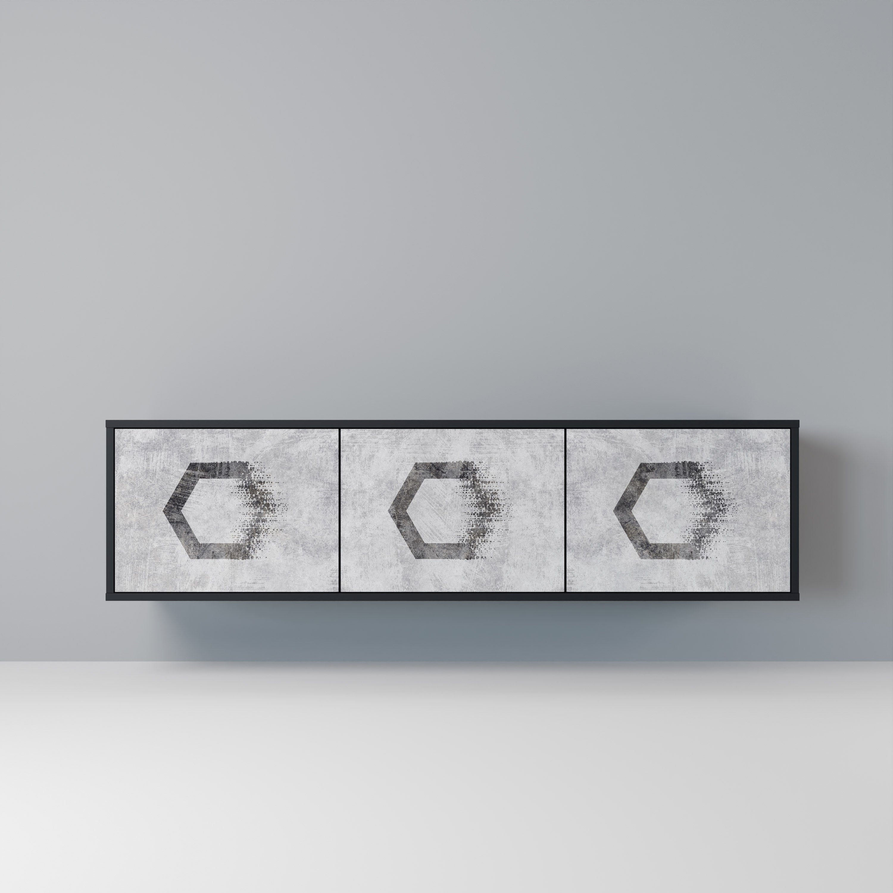 Βάση τηλεόρασης 3 θυρών HEXAGONAL FIGURES σε μαύρο φινίρισμα