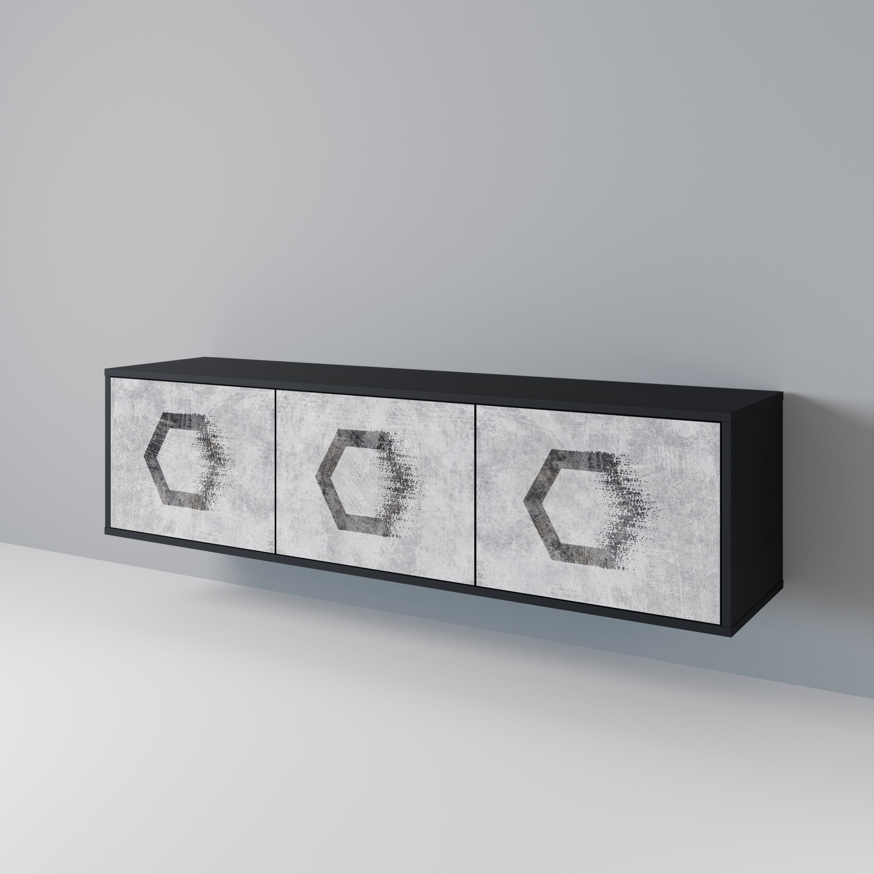 Βάση τηλεόρασης 3 θυρών HEXAGONAL FIGURES σε μαύρο φινίρισμα