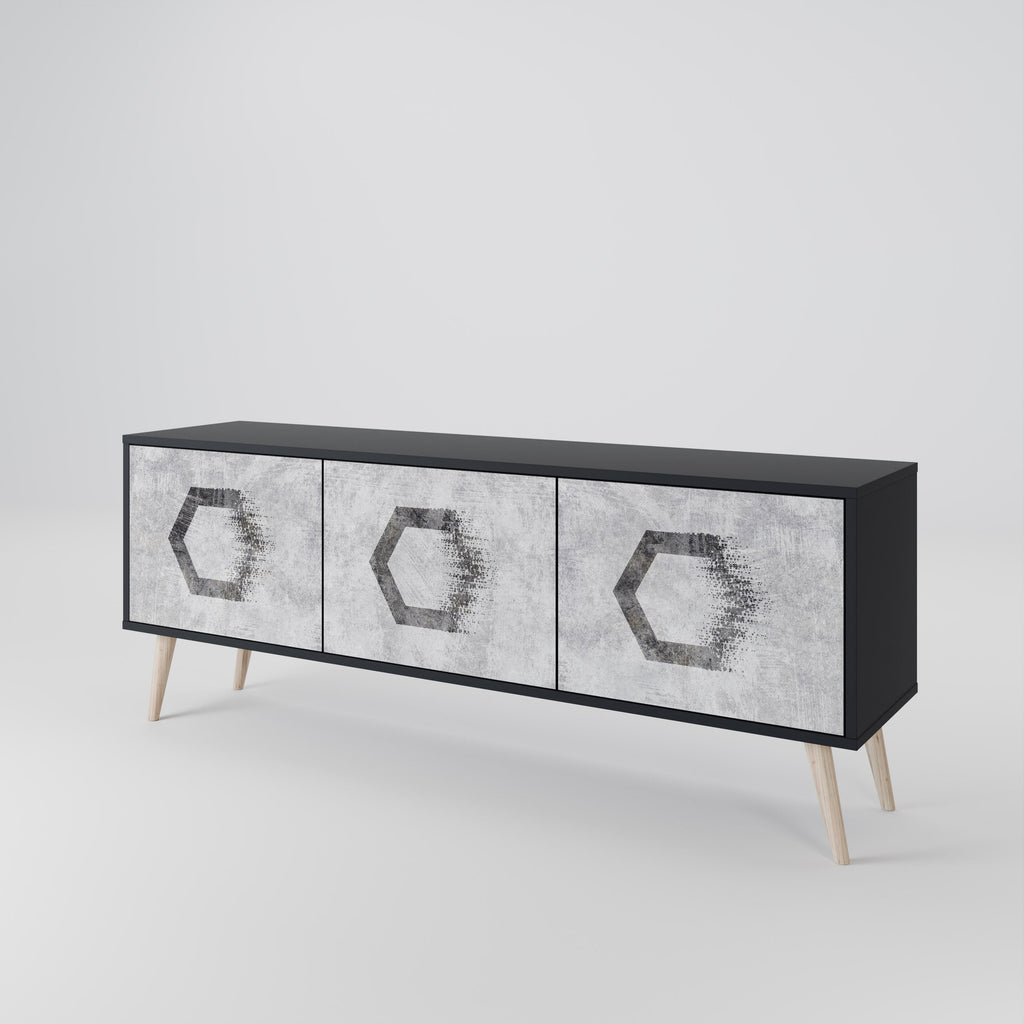 Βάση τηλεόρασης 3 θυρών HEXAGONAL FIGURES σε μαύρο φινίρισμα