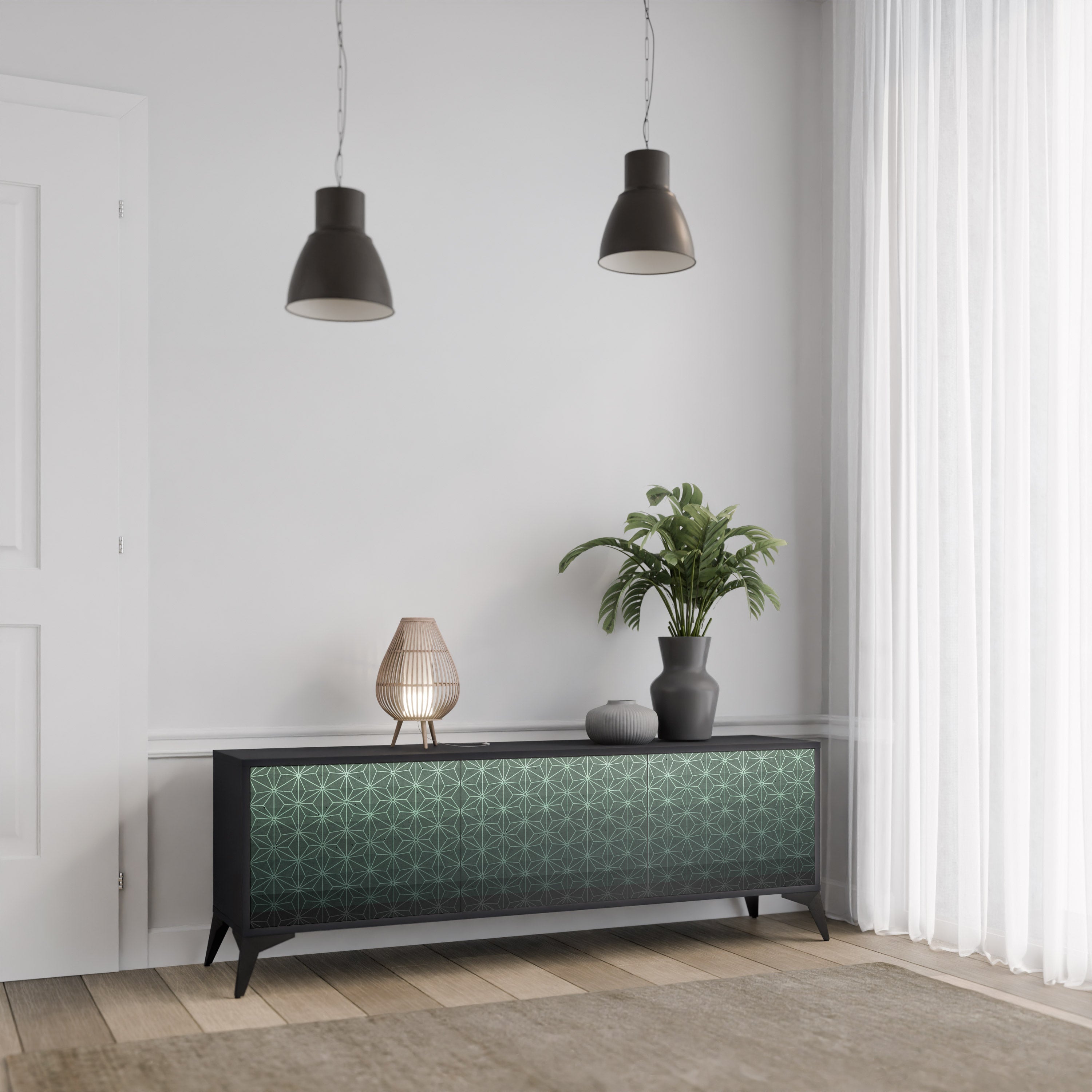 ORNAMENENTAL GLIMMER Τρίθυρη βάση τηλεόρασης σε μαύρο φινίρισμα