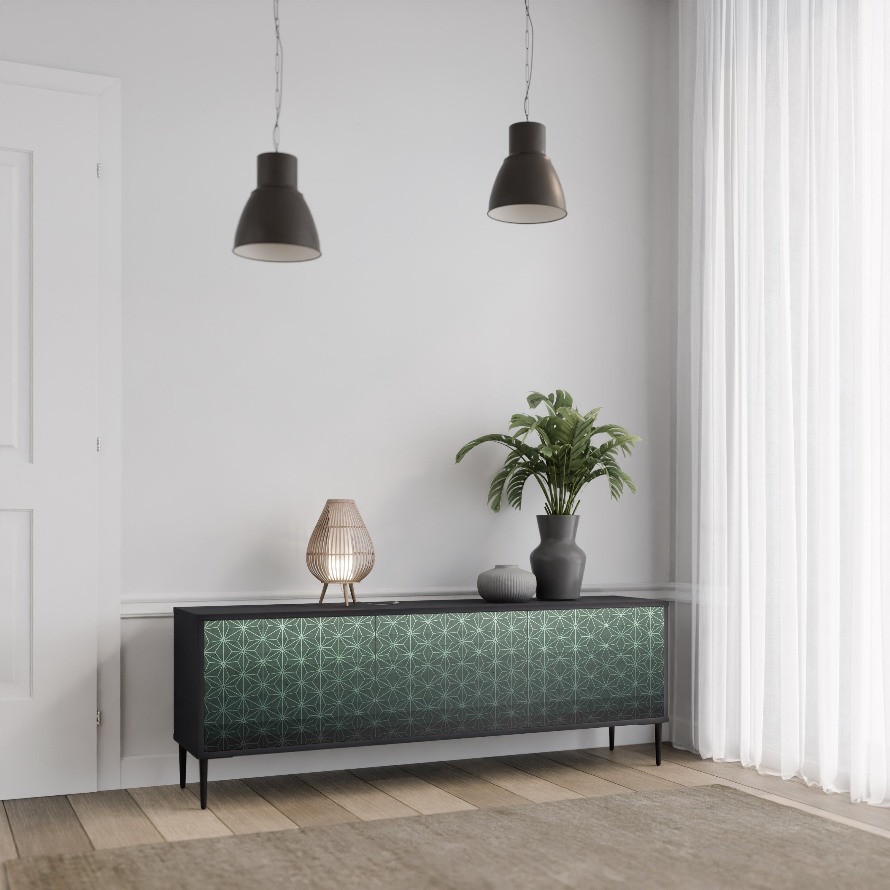 ORNAMENENTAL GLIMMER Τρίθυρη βάση τηλεόρασης σε μαύρο φινίρισμα