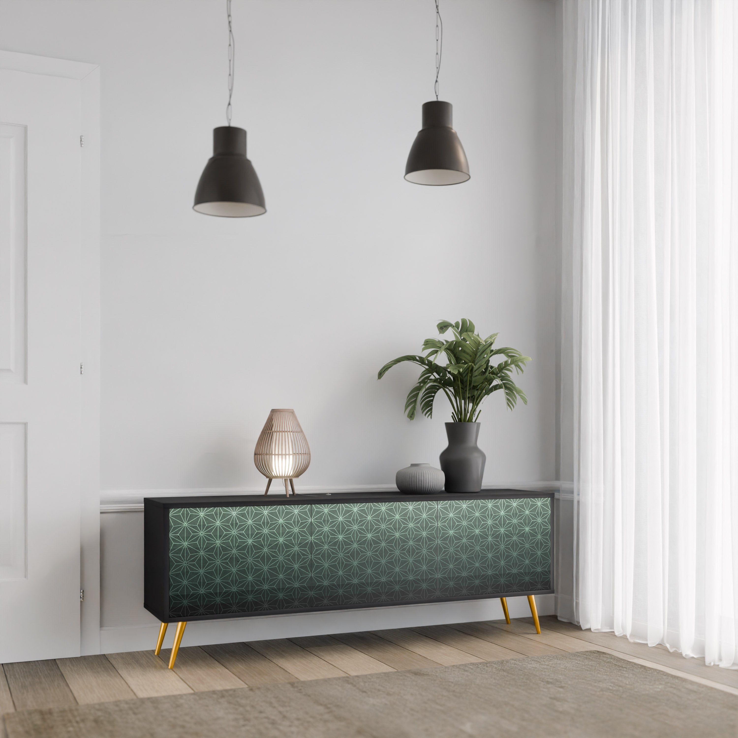 ORNAMENENTAL GLIMMER Τρίθυρη βάση τηλεόρασης σε μαύρο φινίρισμα