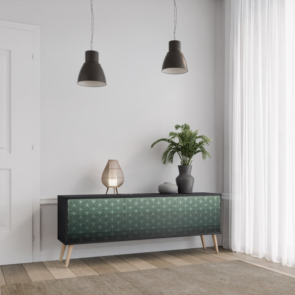 ORNAMENENTAL GLIMMER Τρίθυρη βάση τηλεόρασης σε μαύρο φινίρισμα