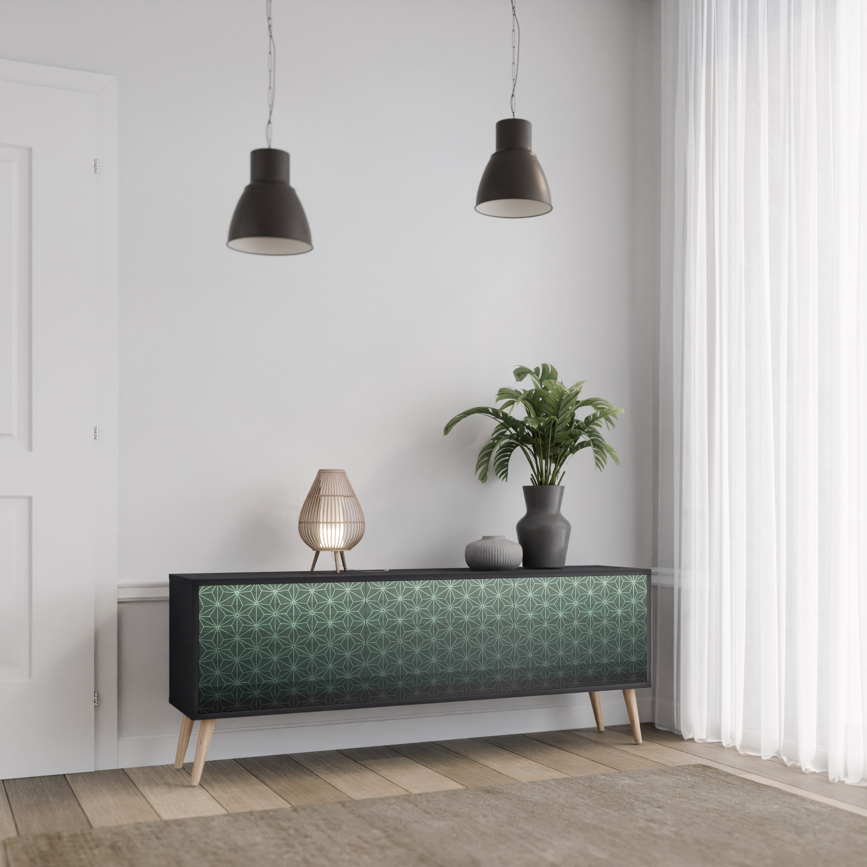 ORNAMENENTAL GLIMMER Τρίθυρη βάση τηλεόρασης σε μαύρο φινίρισμα