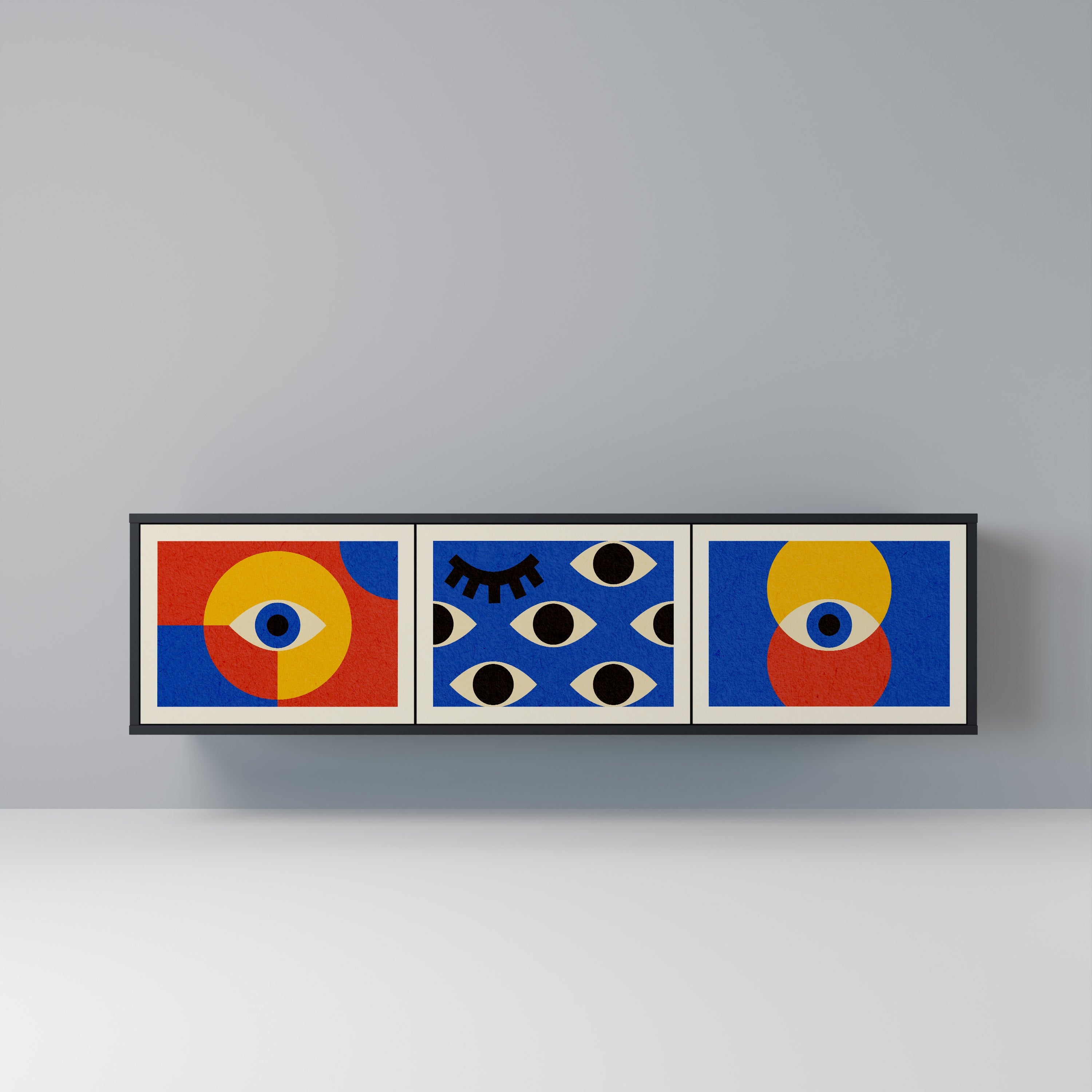 Βάση τηλεόρασης GEOMETRIC EYES με 3 πόρτες σε μαύρο φινίρισμα