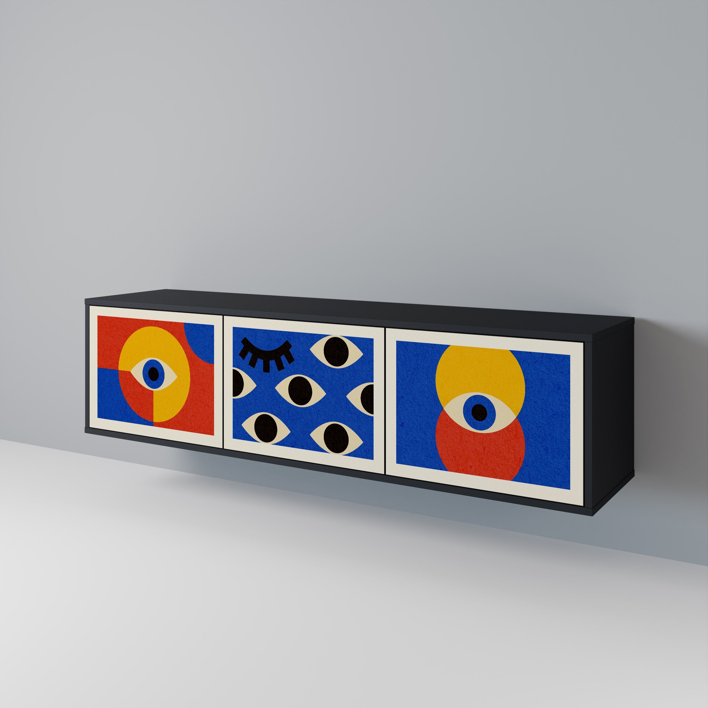 Βάση τηλεόρασης GEOMETRIC EYES με 3 πόρτες σε μαύρο φινίρισμα