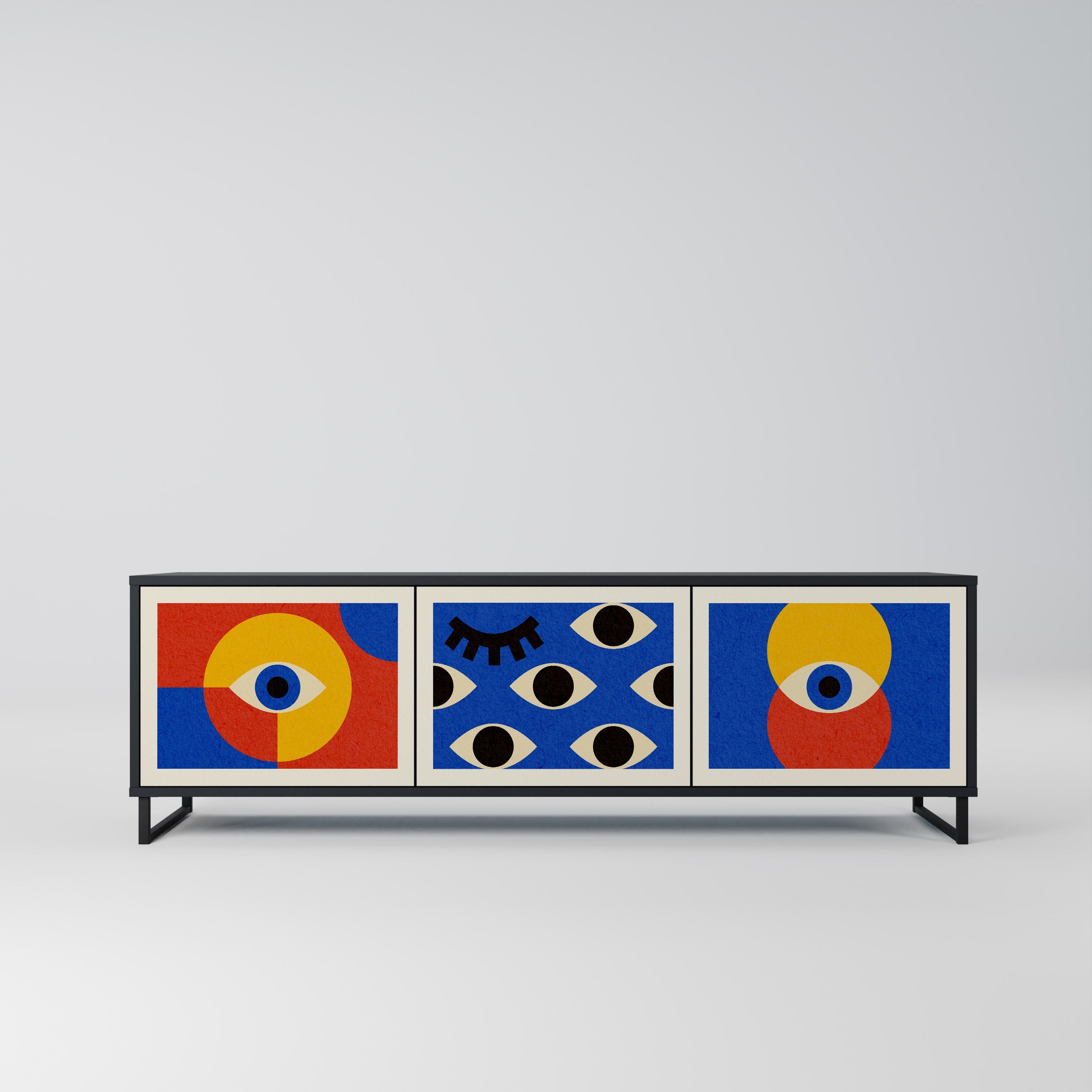 Βάση τηλεόρασης GEOMETRIC EYES με 3 πόρτες σε μαύρο φινίρισμα