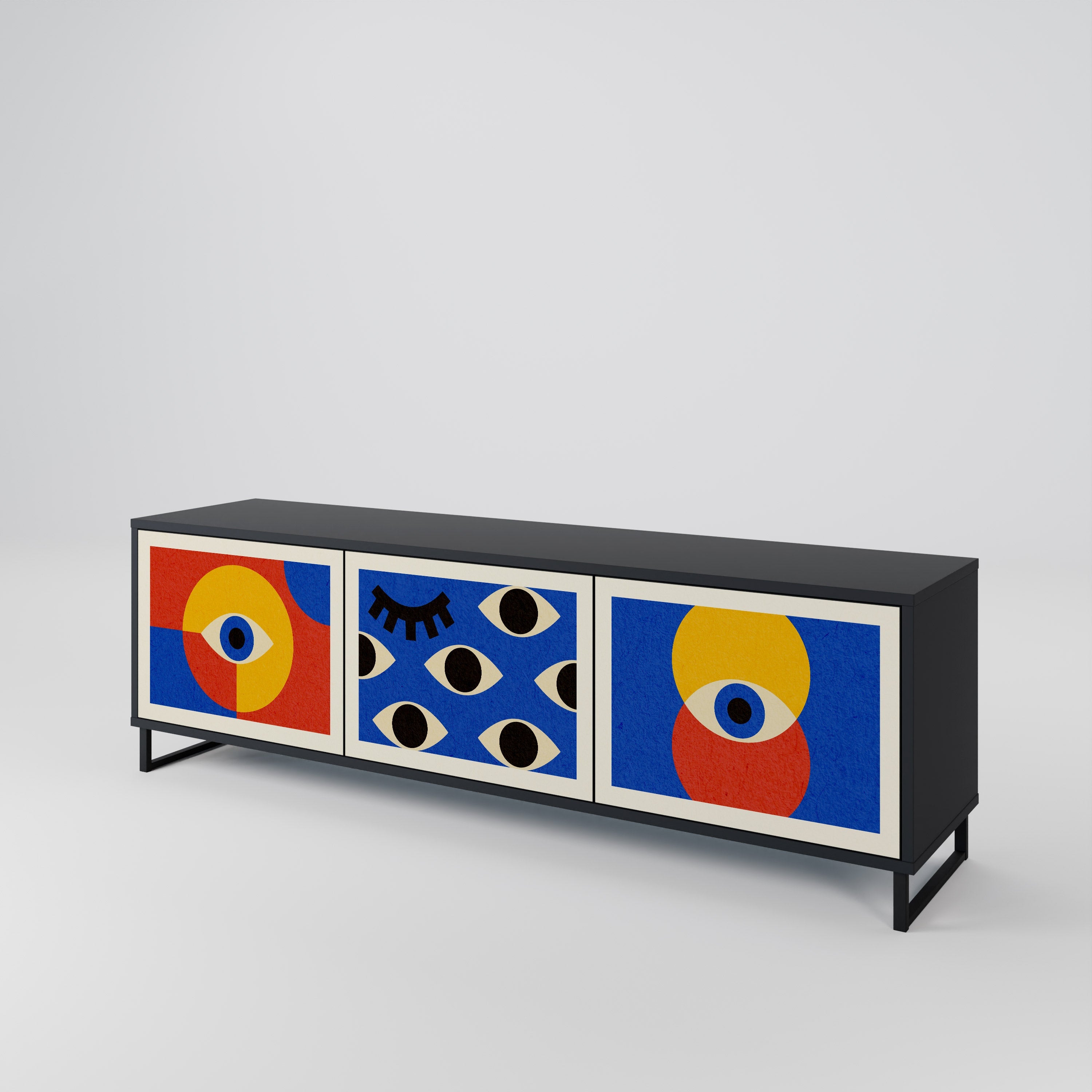 Βάση τηλεόρασης GEOMETRIC EYES με 3 πόρτες σε μαύρο φινίρισμα