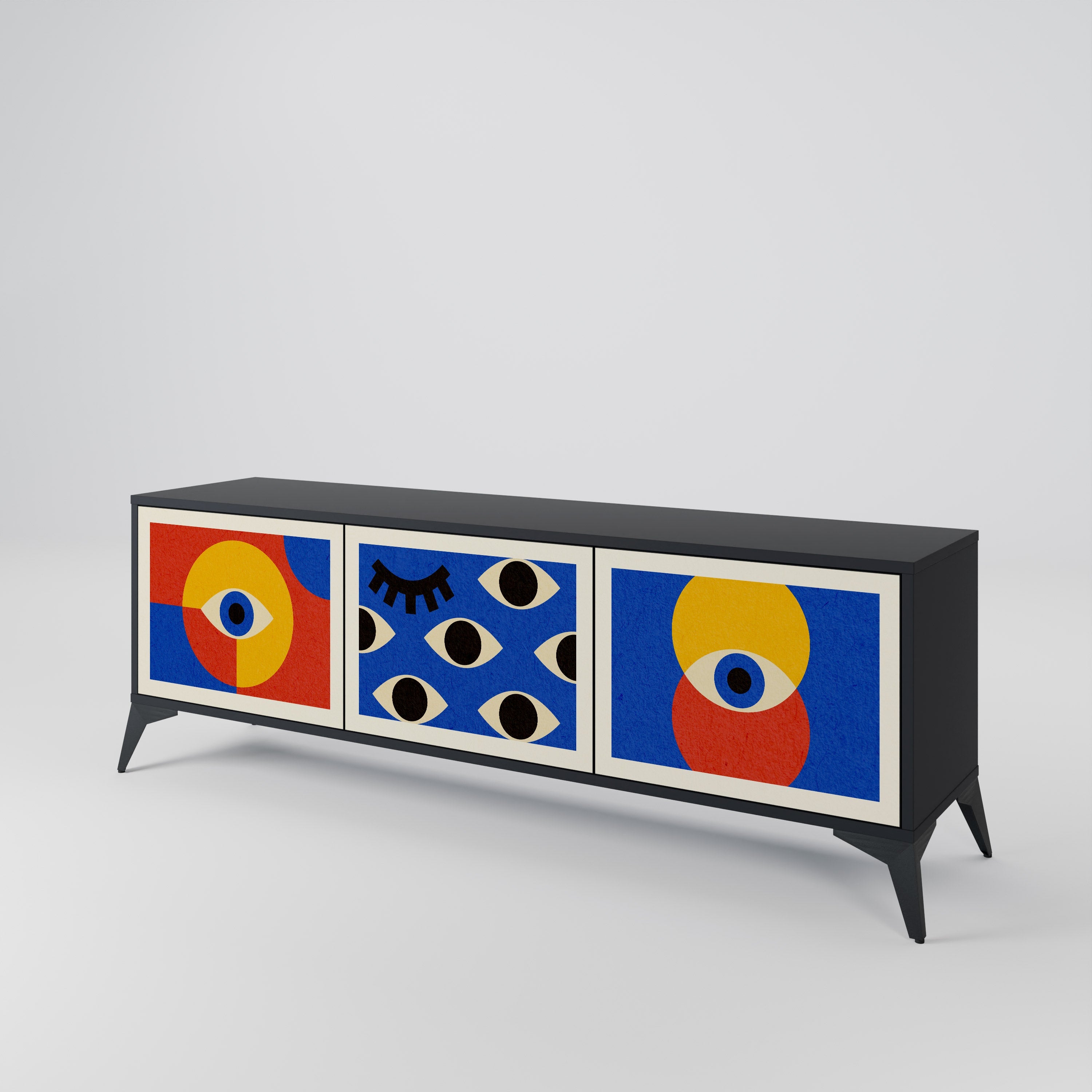 Βάση τηλεόρασης GEOMETRIC EYES με 3 πόρτες σε μαύρο φινίρισμα