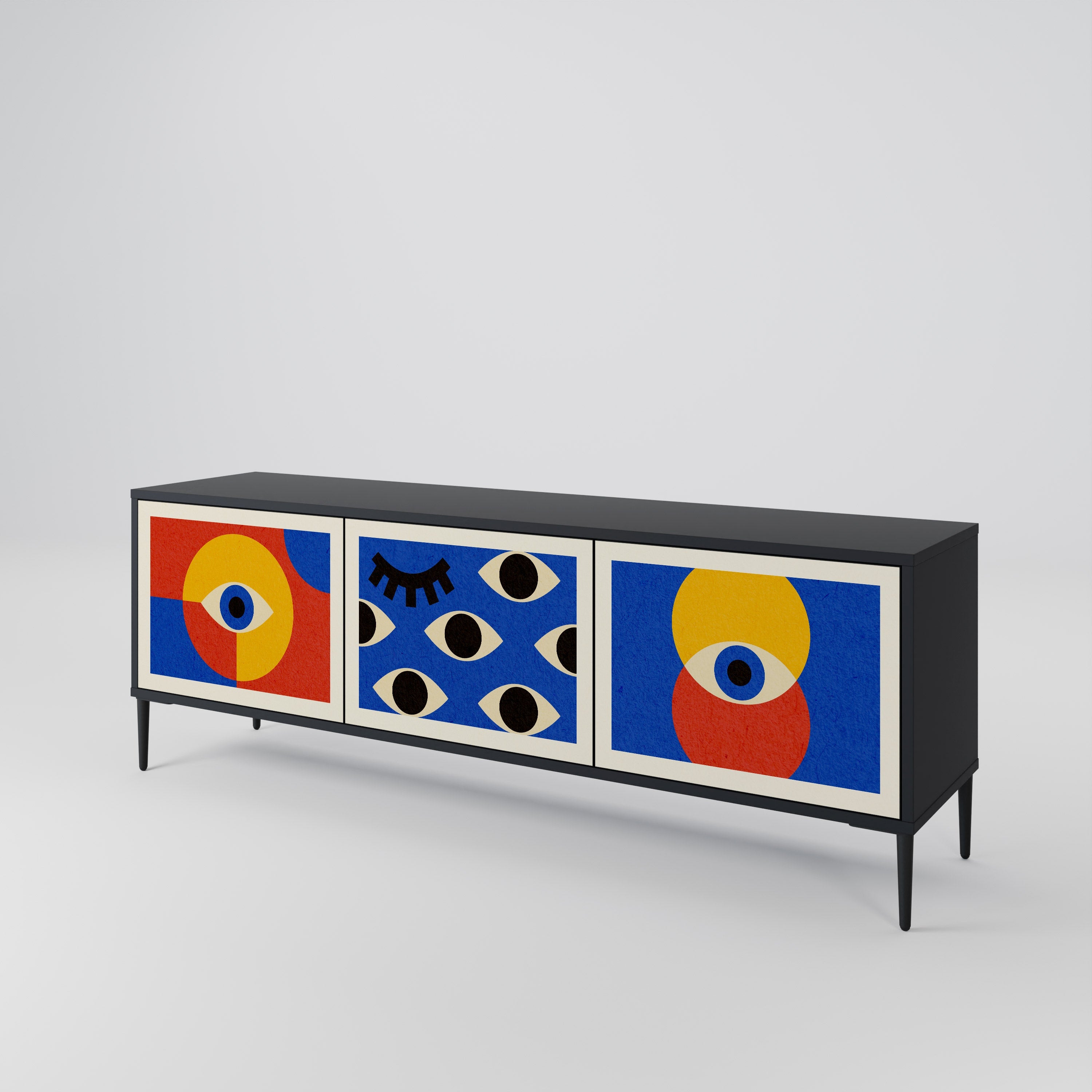 Βάση τηλεόρασης GEOMETRIC EYES με 3 πόρτες σε μαύρο φινίρισμα