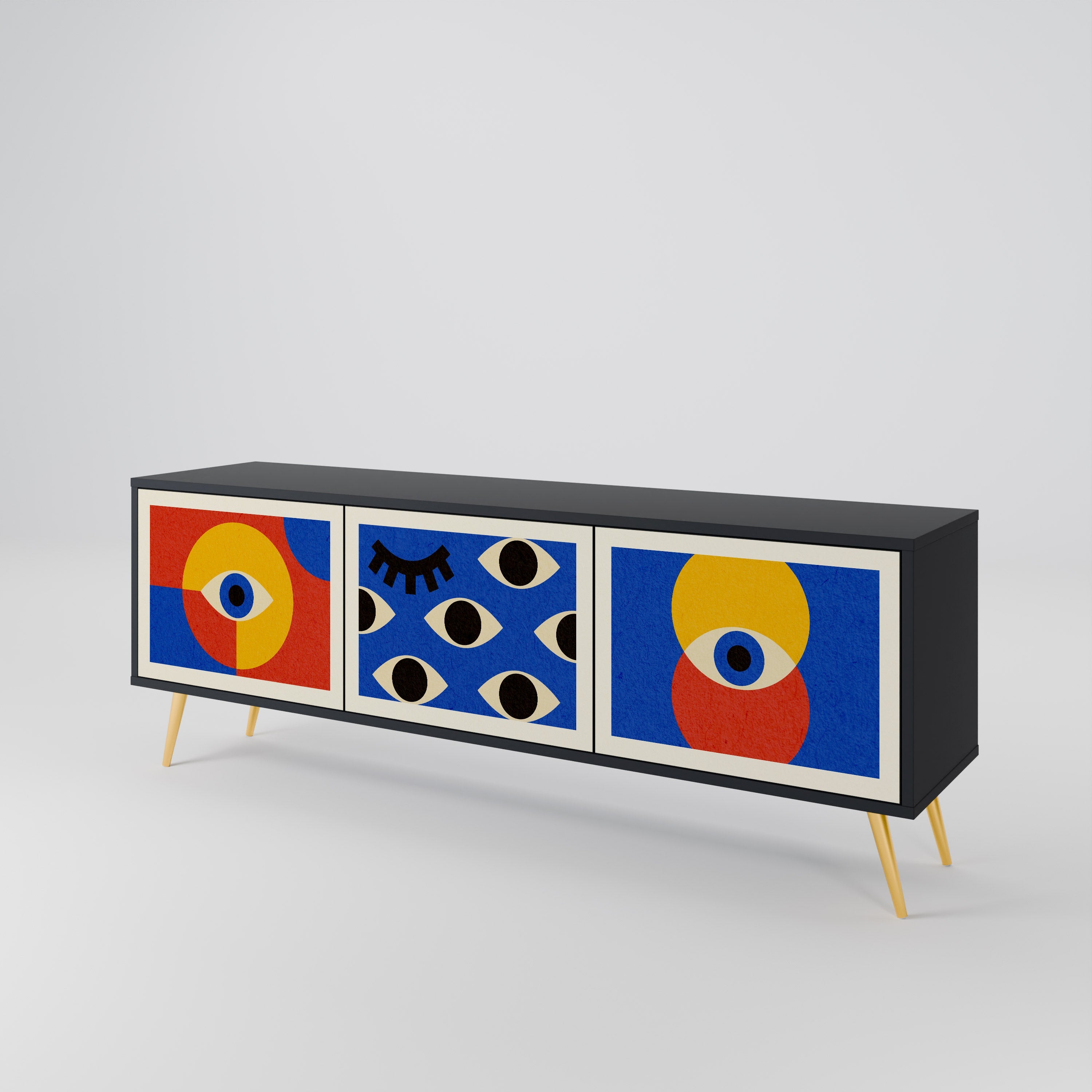 Βάση τηλεόρασης GEOMETRIC EYES με 3 πόρτες σε μαύρο φινίρισμα