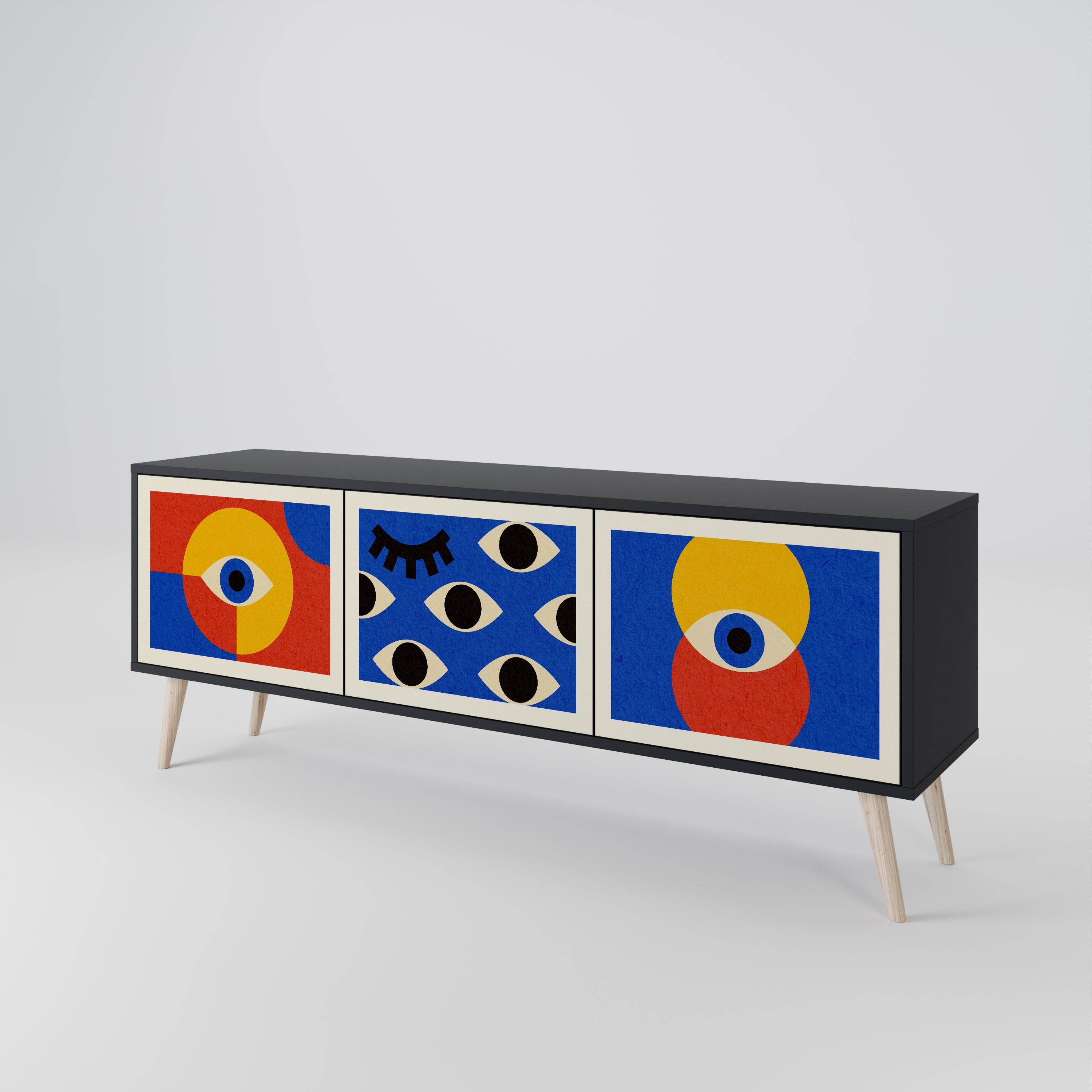 Βάση τηλεόρασης GEOMETRIC EYES με 3 πόρτες σε μαύρο φινίρισμα