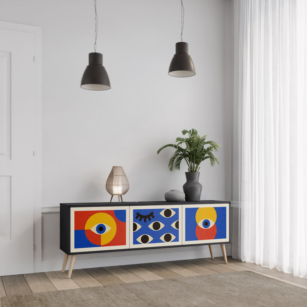 Βάση τηλεόρασης GEOMETRIC EYES με 3 πόρτες σε μαύρο φινίρισμα