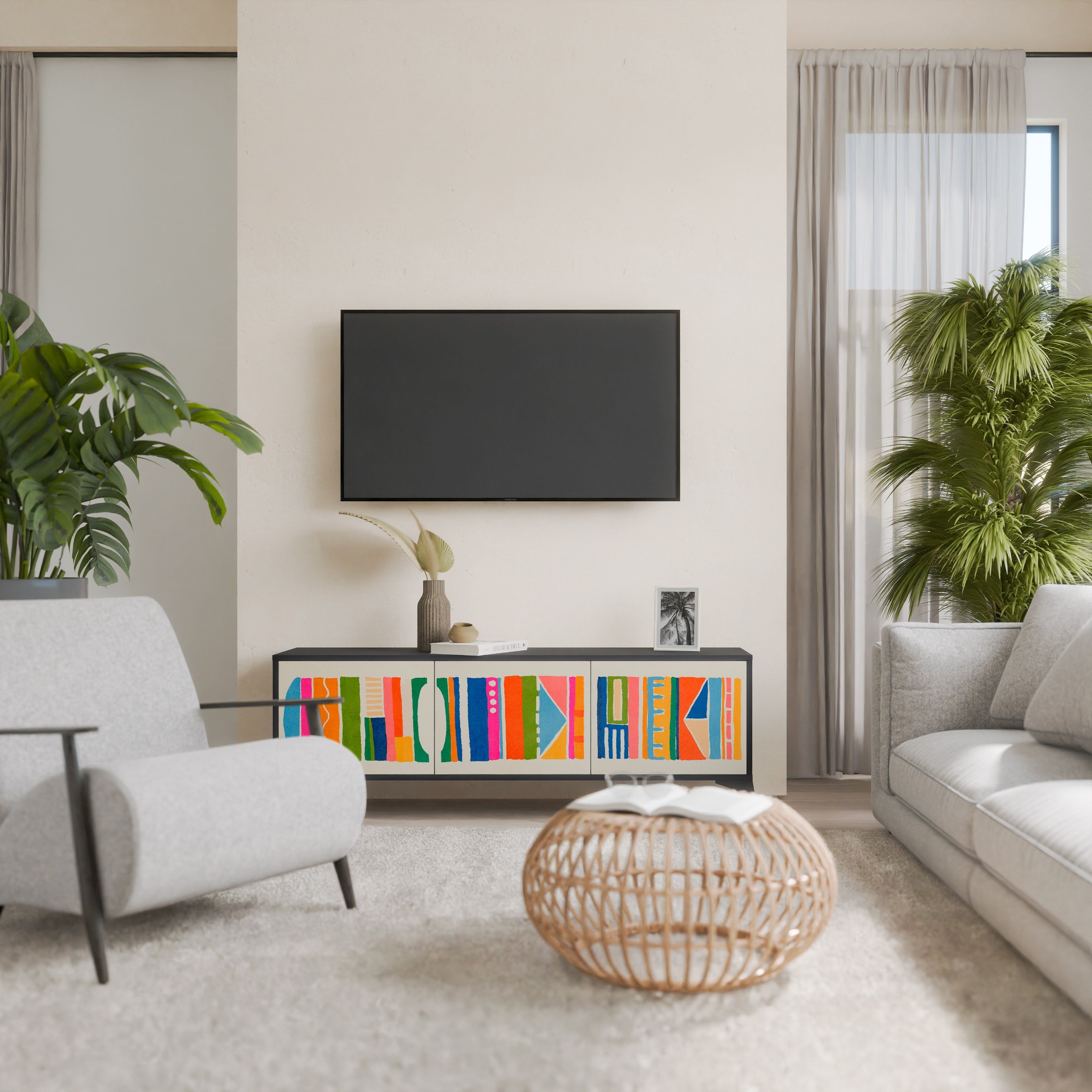 Βάση τηλεόρασης GEOMETRIC SHINE 3 πορτών σε μαύρο φινίρισμα
