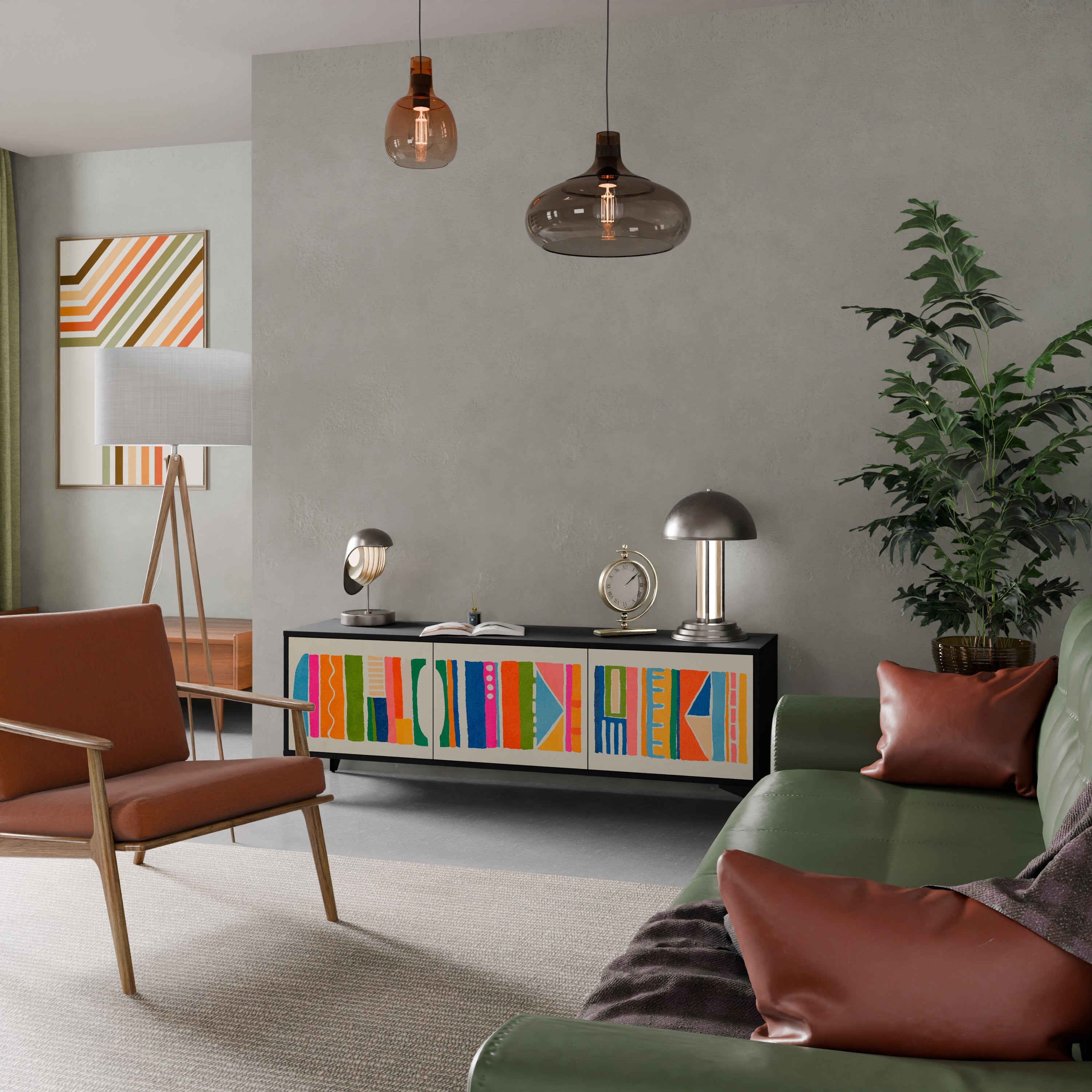 Βάση τηλεόρασης GEOMETRIC SHINE 3 πορτών σε μαύρο φινίρισμα