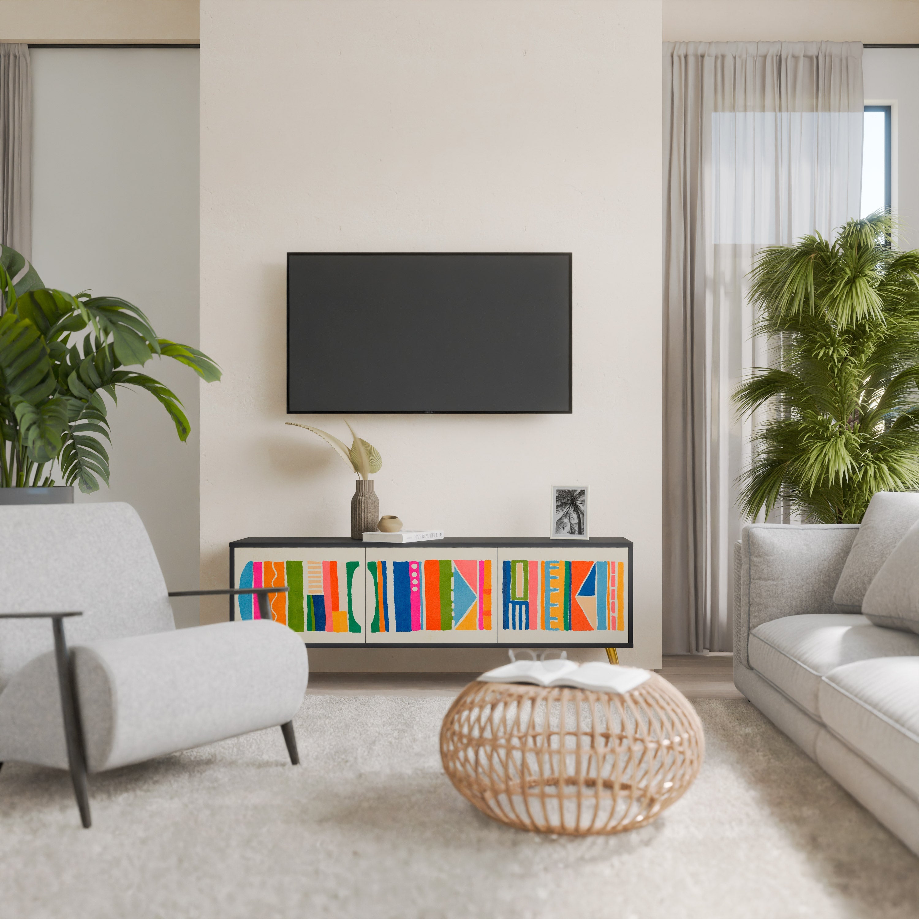 Βάση τηλεόρασης GEOMETRIC SHINE 3 πορτών σε μαύρο φινίρισμα