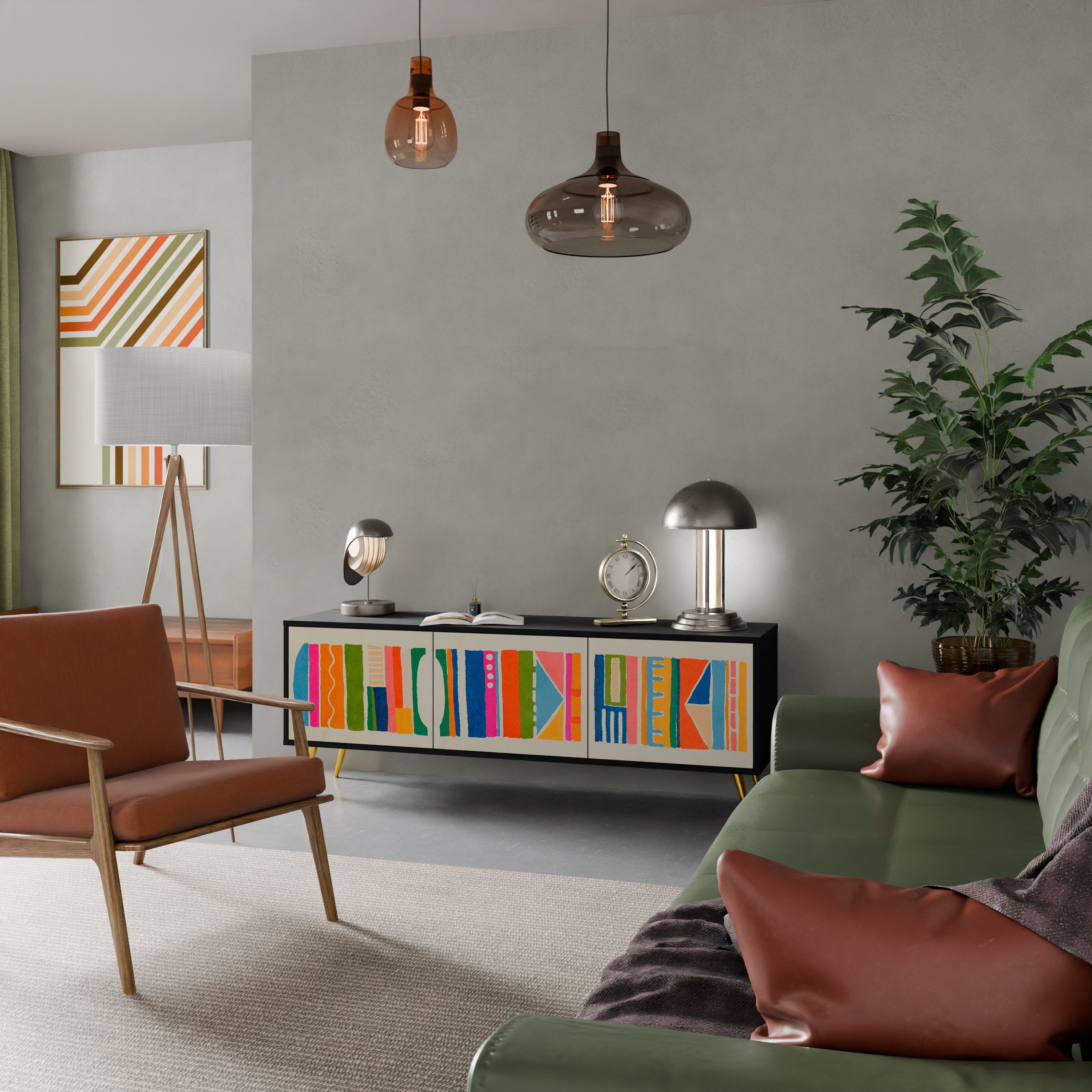Βάση τηλεόρασης GEOMETRIC SHINE 3 πορτών σε μαύρο φινίρισμα