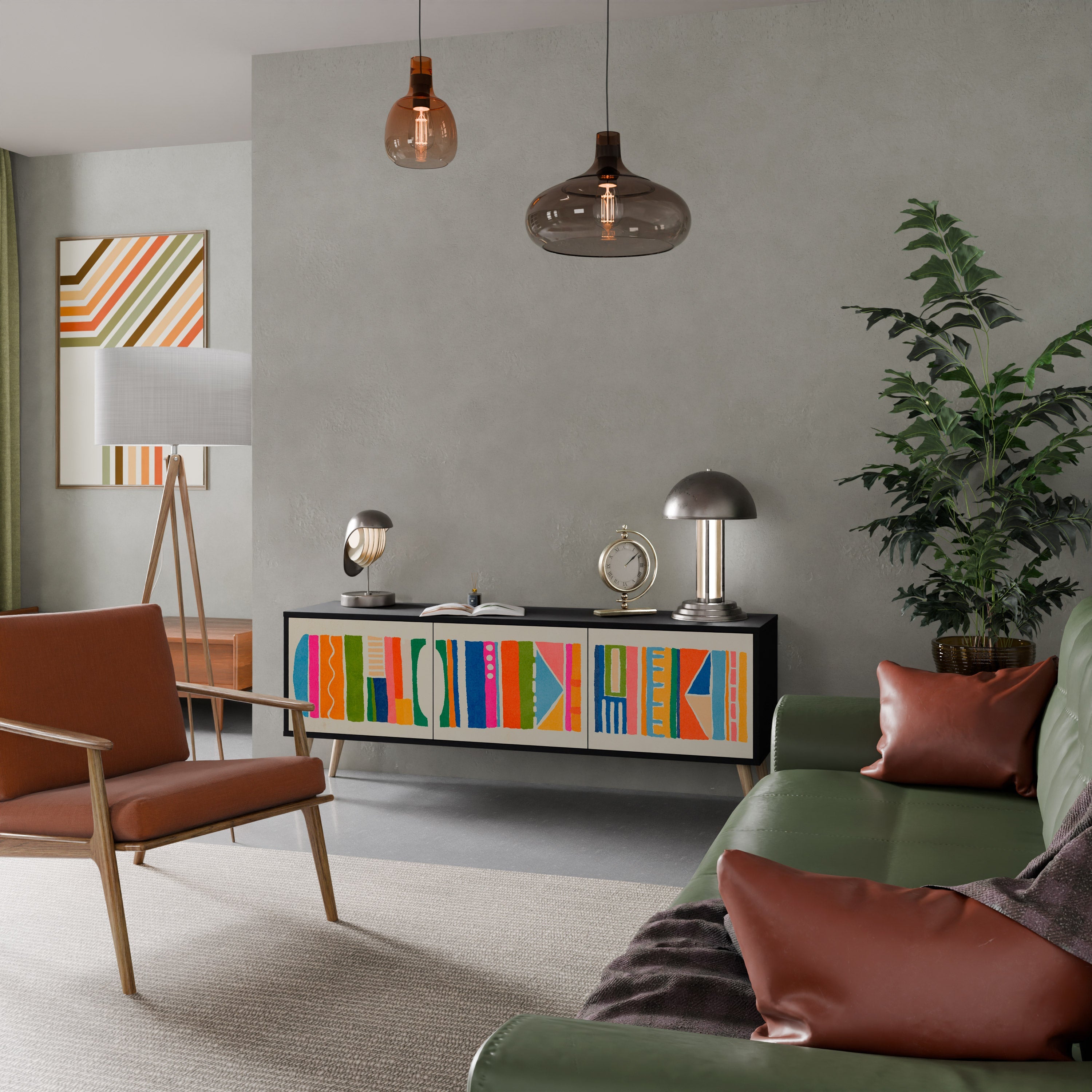Βάση τηλεόρασης GEOMETRIC SHINE 3 πορτών σε μαύρο φινίρισμα