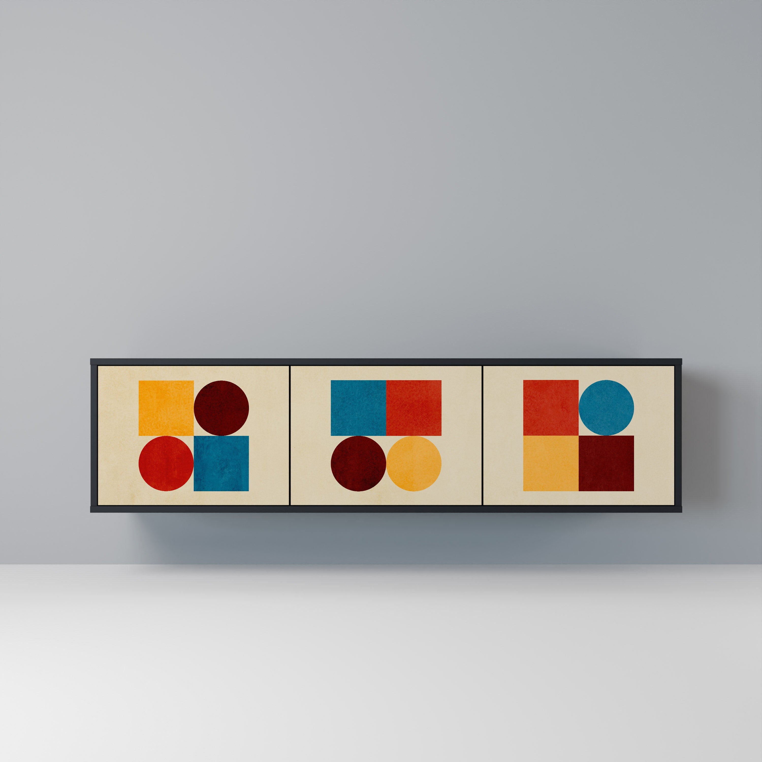 Βάση τηλεόρασης GEOMETRIC PUZZLE με 3 πόρτες σε μαύρο φινίρισμα
