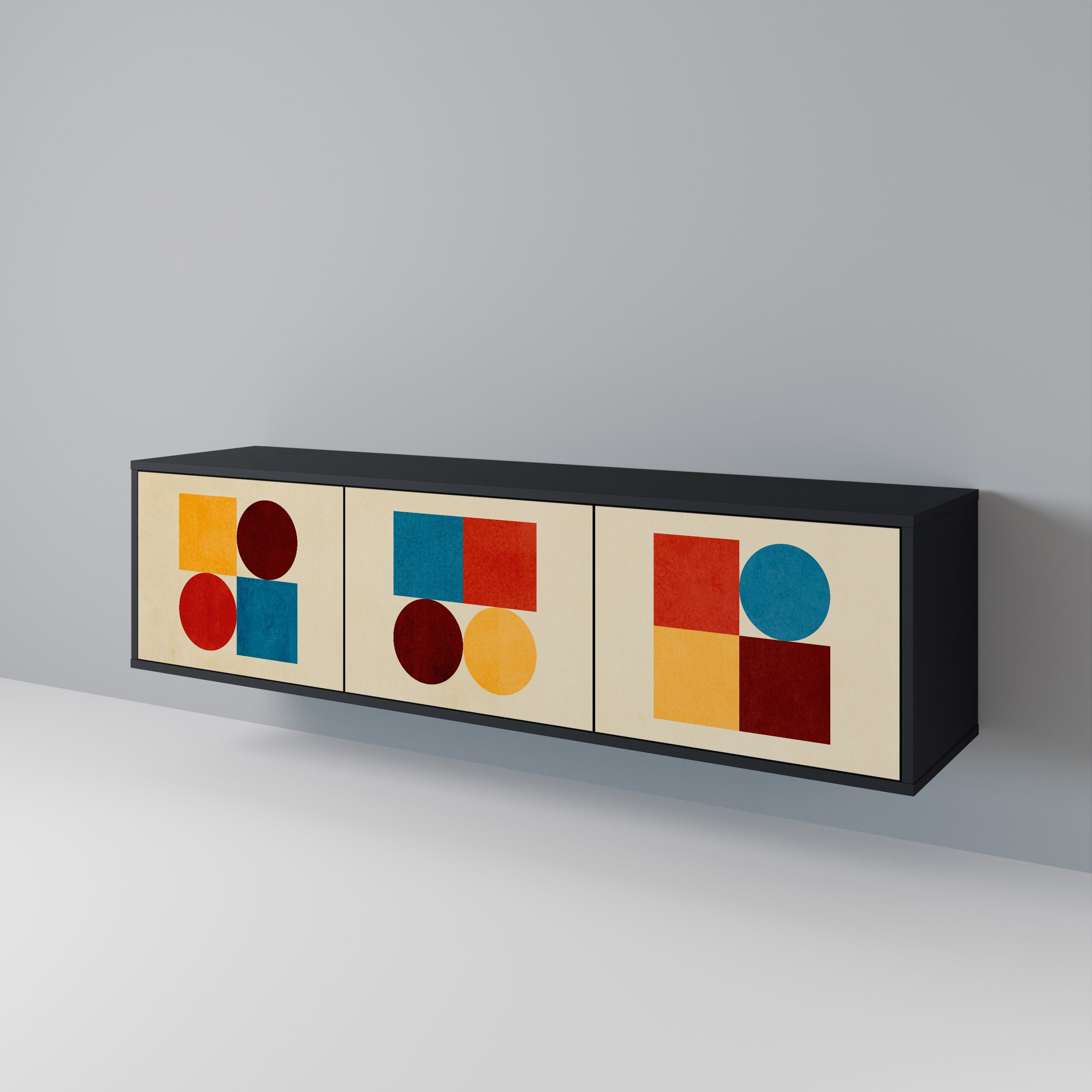 Βάση τηλεόρασης GEOMETRIC PUZZLE με 3 πόρτες σε μαύρο φινίρισμα
