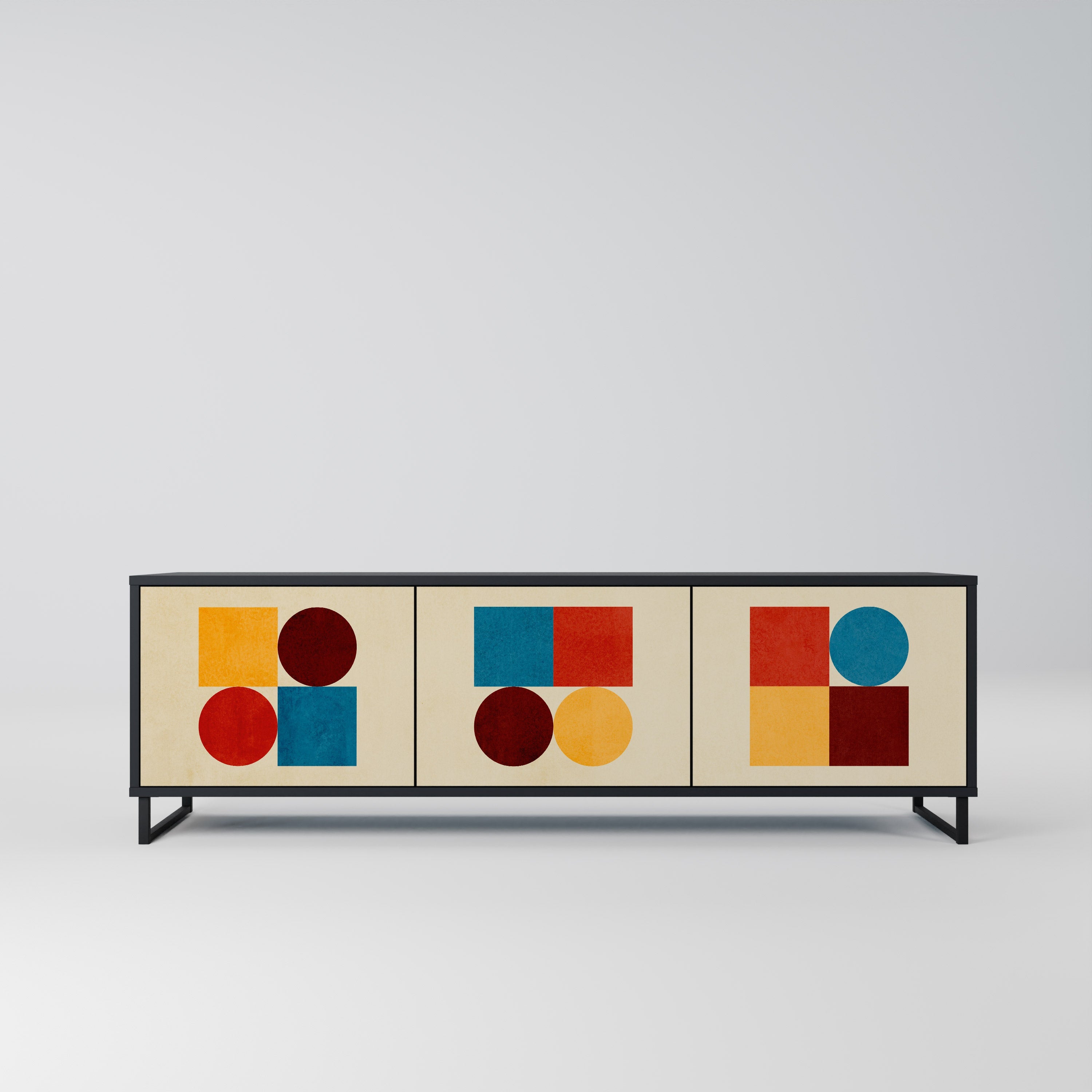 Βάση τηλεόρασης GEOMETRIC PUZZLE με 3 πόρτες σε μαύρο φινίρισμα