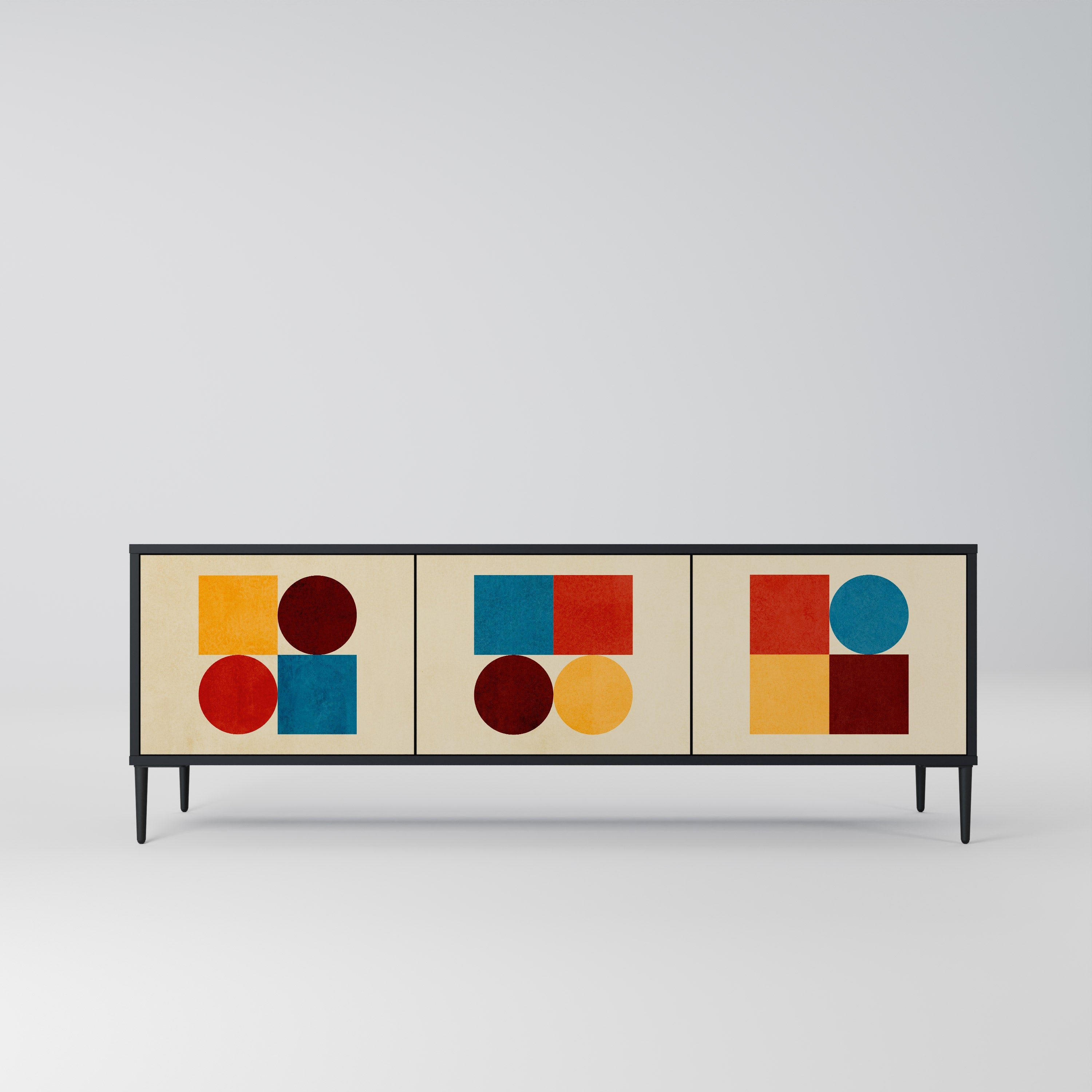 Βάση τηλεόρασης GEOMETRIC PUZZLE με 3 πόρτες σε μαύρο φινίρισμα