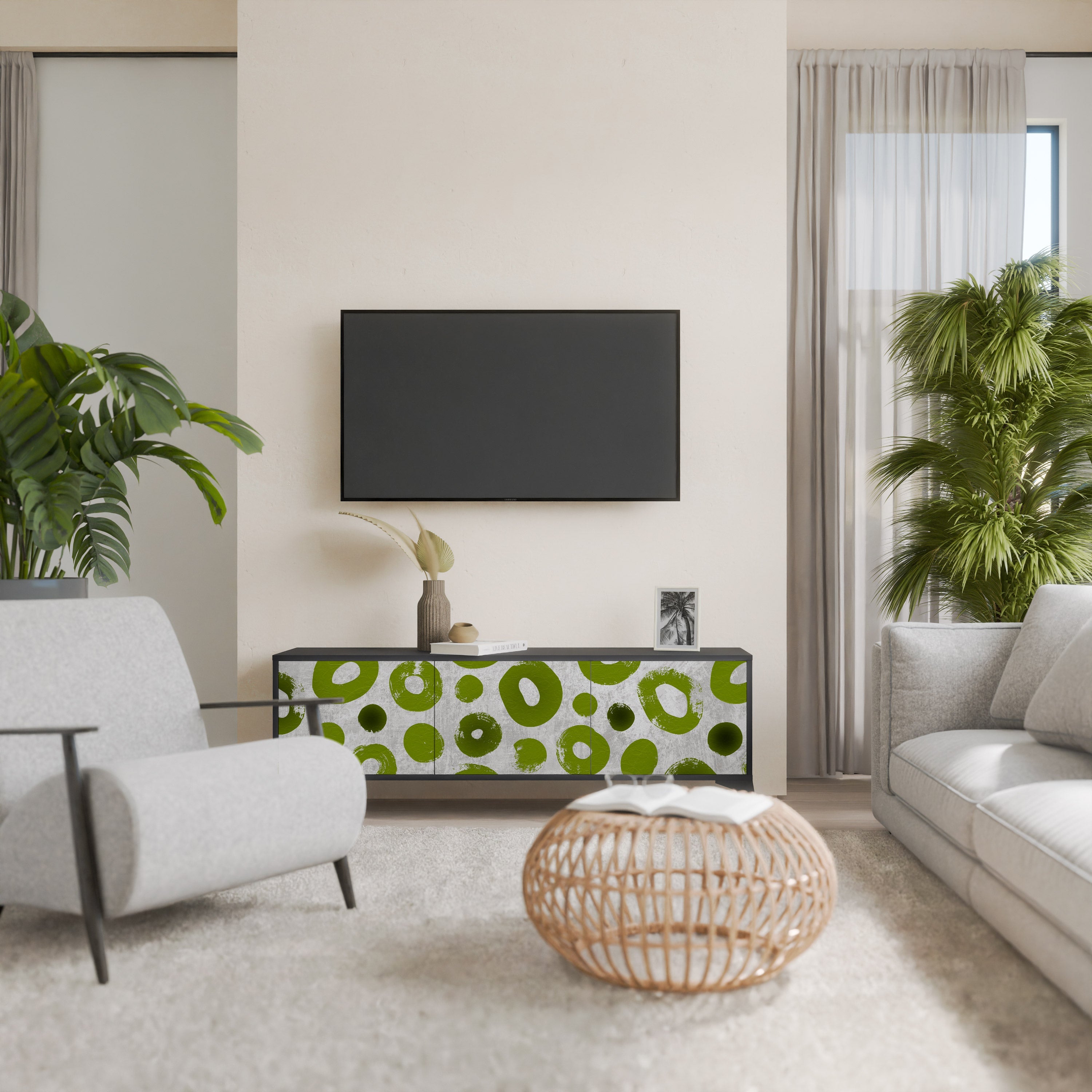 Βάση τηλεόρασης GREEN RHAPSODY με 3 πόρτες σε μαύρο φινίρισμα