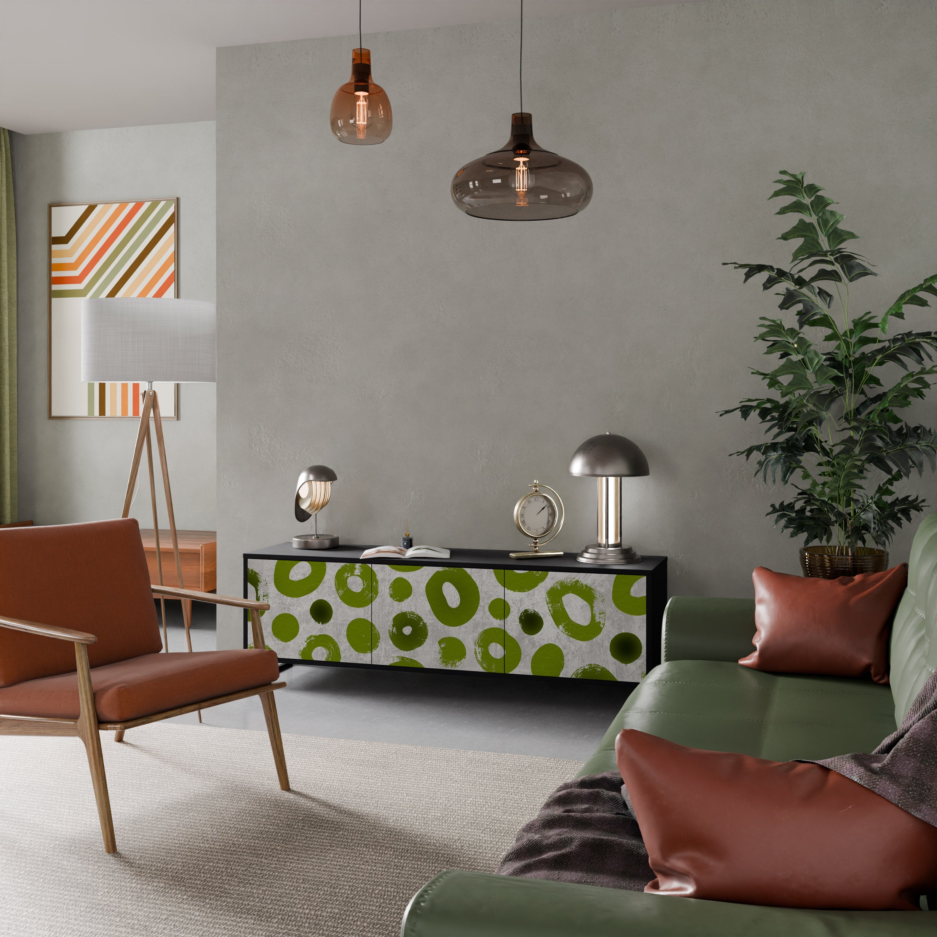 Βάση τηλεόρασης GREEN RHAPSODY με 3 πόρτες σε μαύρο φινίρισμα