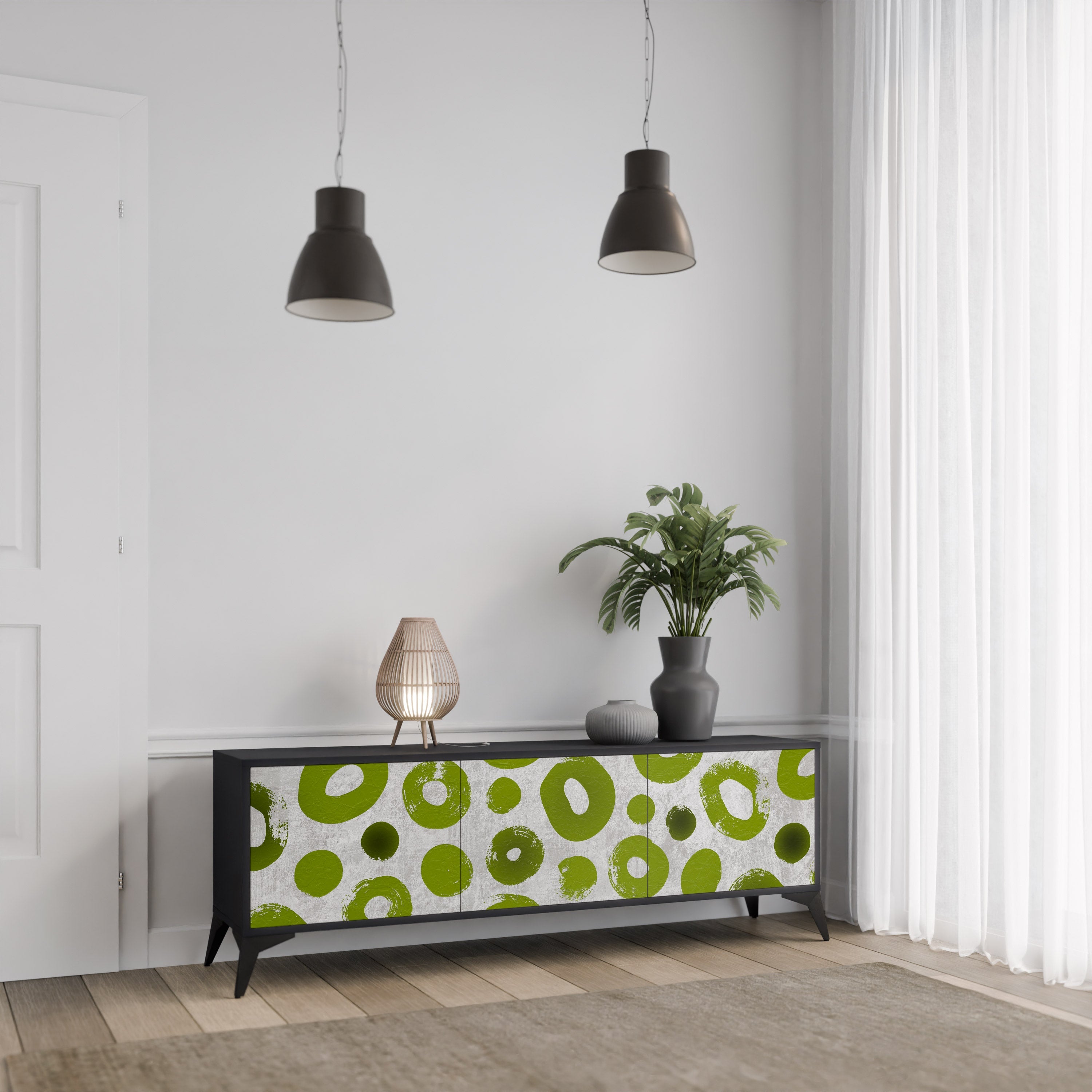 Βάση τηλεόρασης GREEN RHAPSODY με 3 πόρτες σε μαύρο φινίρισμα