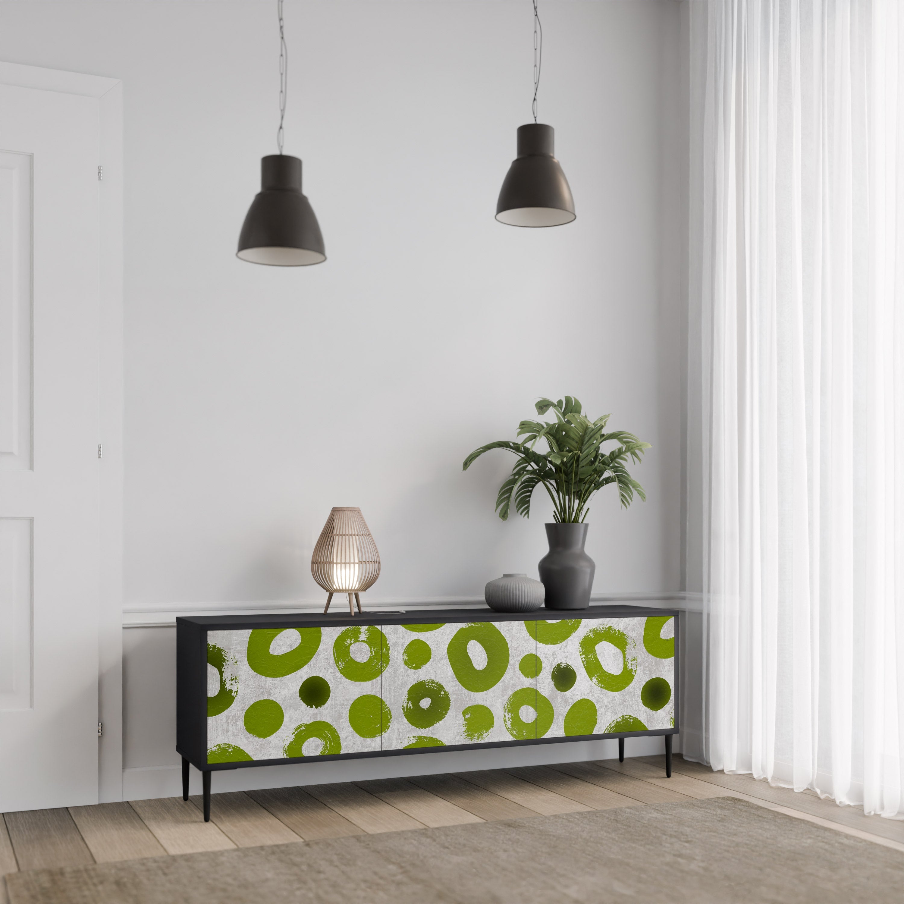 Βάση τηλεόρασης GREEN RHAPSODY με 3 πόρτες σε μαύρο φινίρισμα