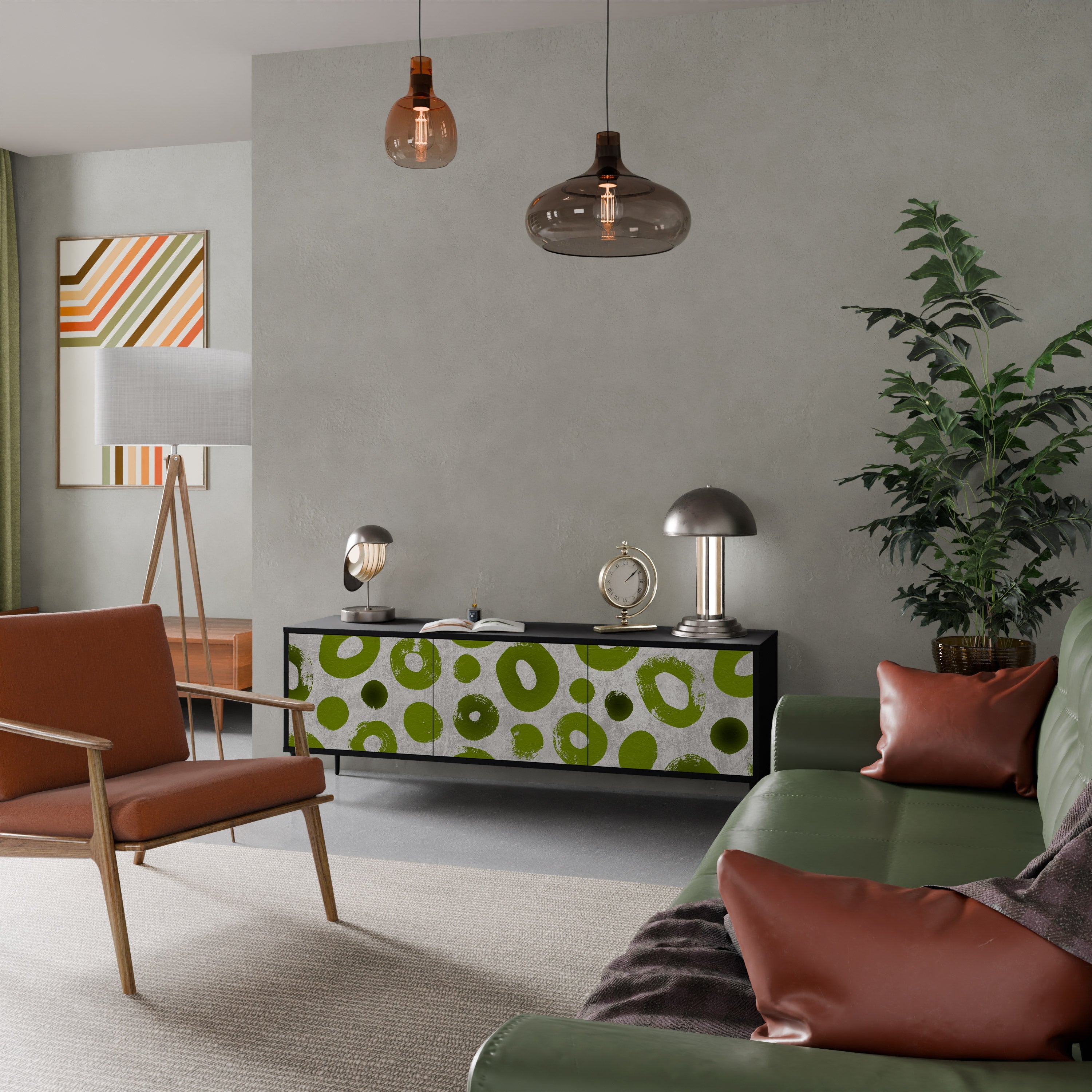 Βάση τηλεόρασης GREEN RHAPSODY με 3 πόρτες σε μαύρο φινίρισμα