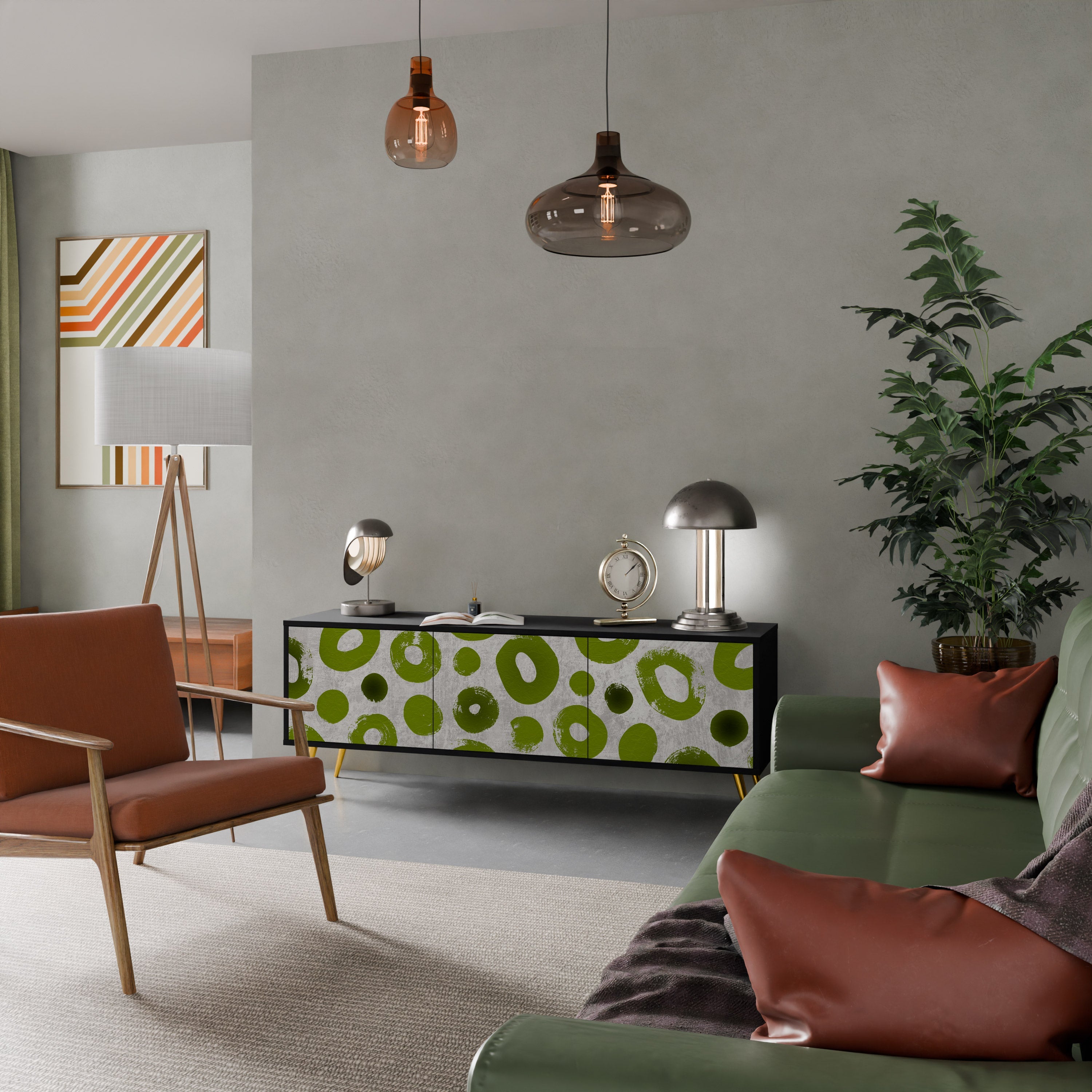 Βάση τηλεόρασης GREEN RHAPSODY με 3 πόρτες σε μαύρο φινίρισμα