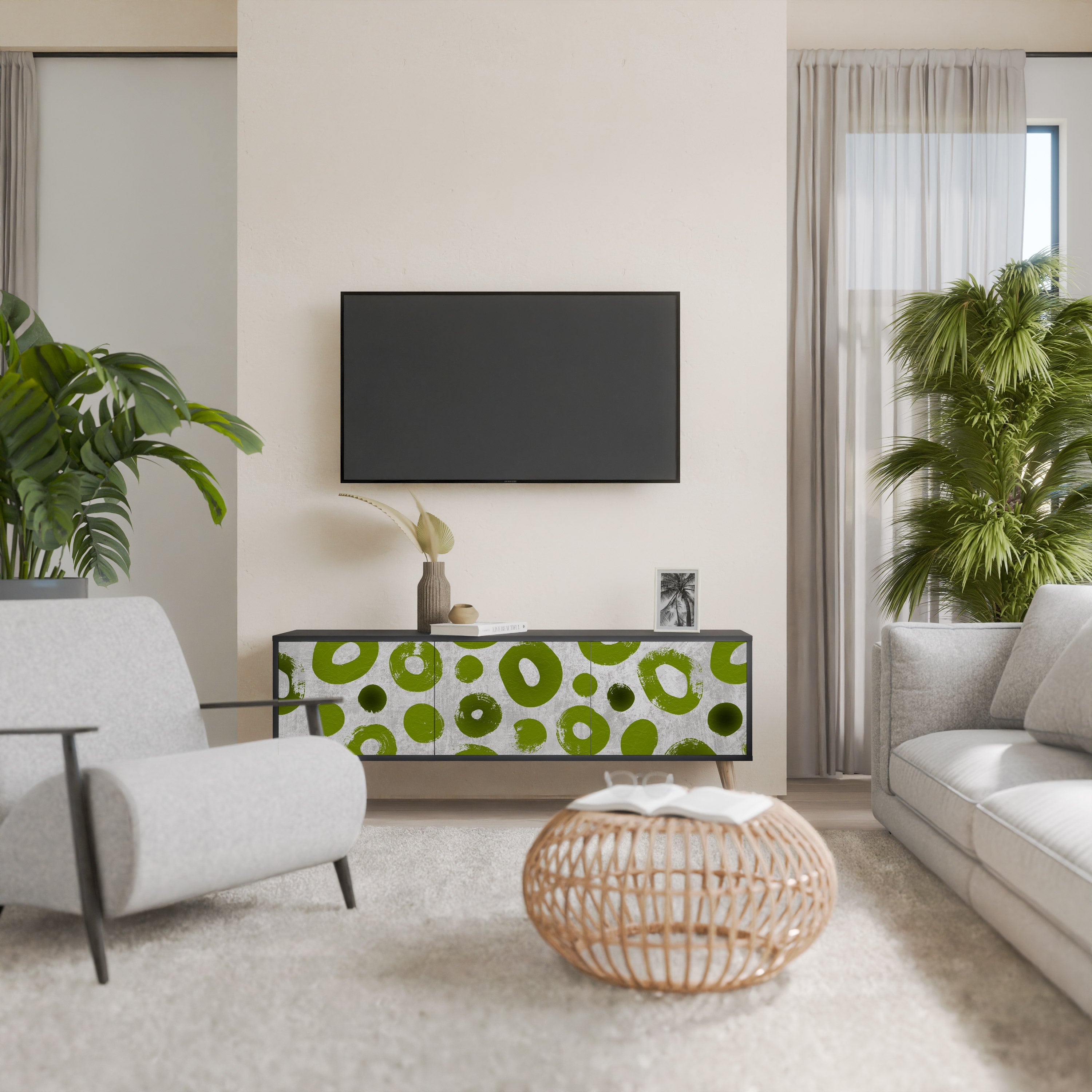 Βάση τηλεόρασης GREEN RHAPSODY με 3 πόρτες σε μαύρο φινίρισμα