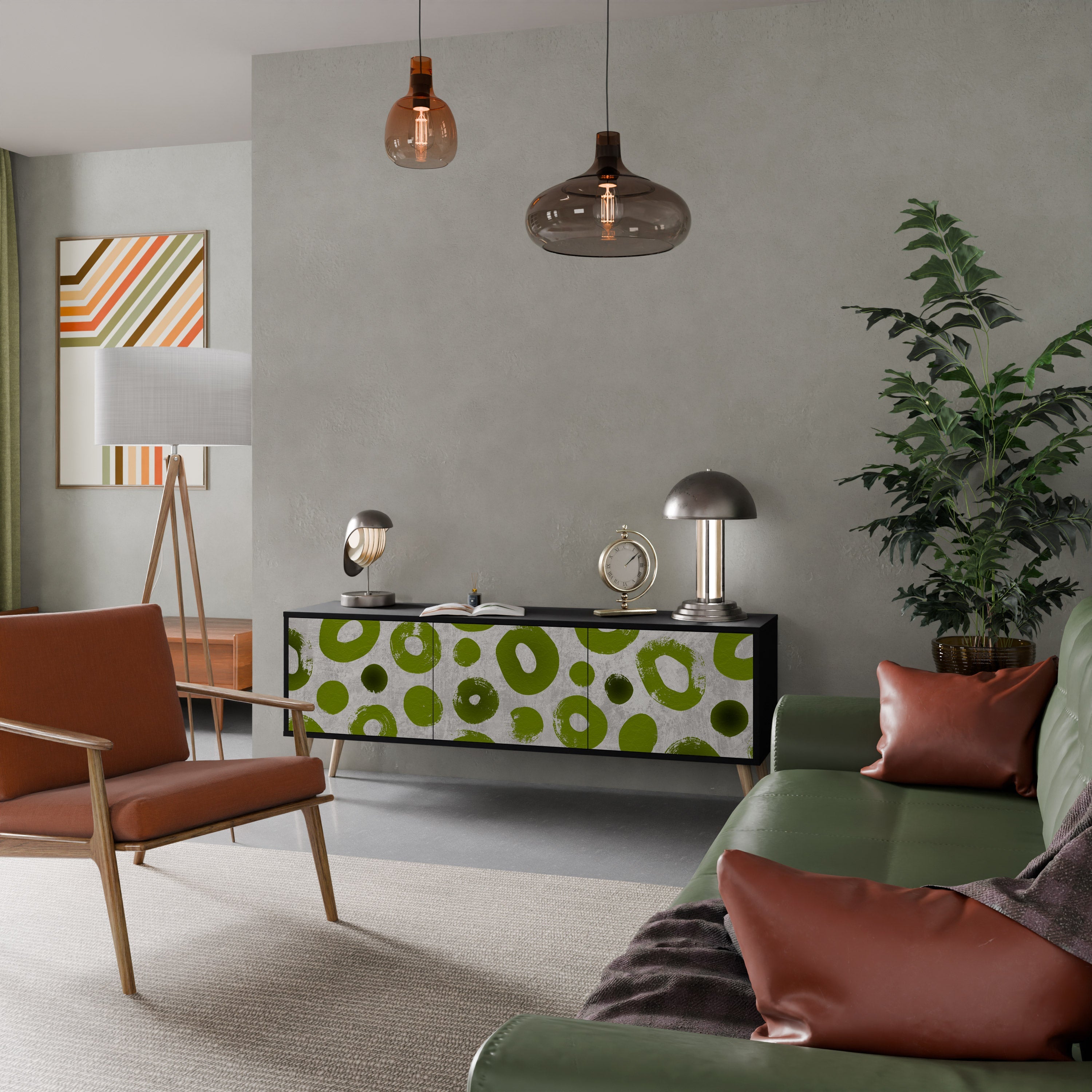 Βάση τηλεόρασης GREEN RHAPSODY με 3 πόρτες σε μαύρο φινίρισμα
