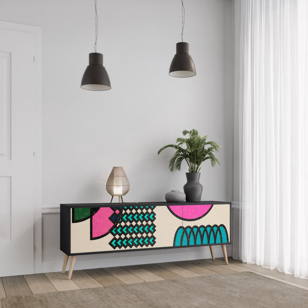 Βάση τηλεόρασης GEOMETRIC RHAPSODY με 3 πόρτες σε μαύρο φινίρισμα