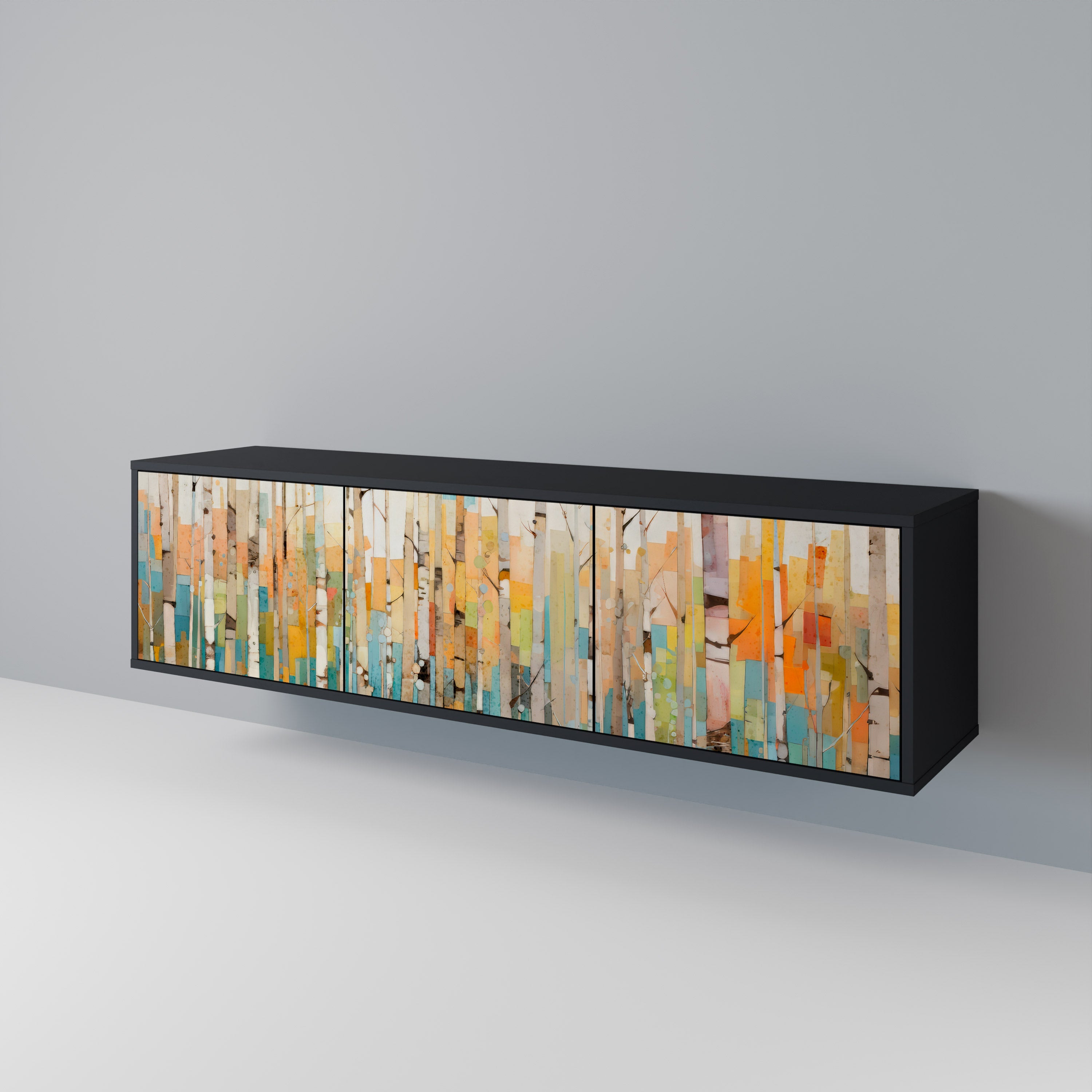 Βάση τηλεόρασης BIRCH KALEIDOSCOPE με 3 πόρτες σε μαύρο φινίρισμα