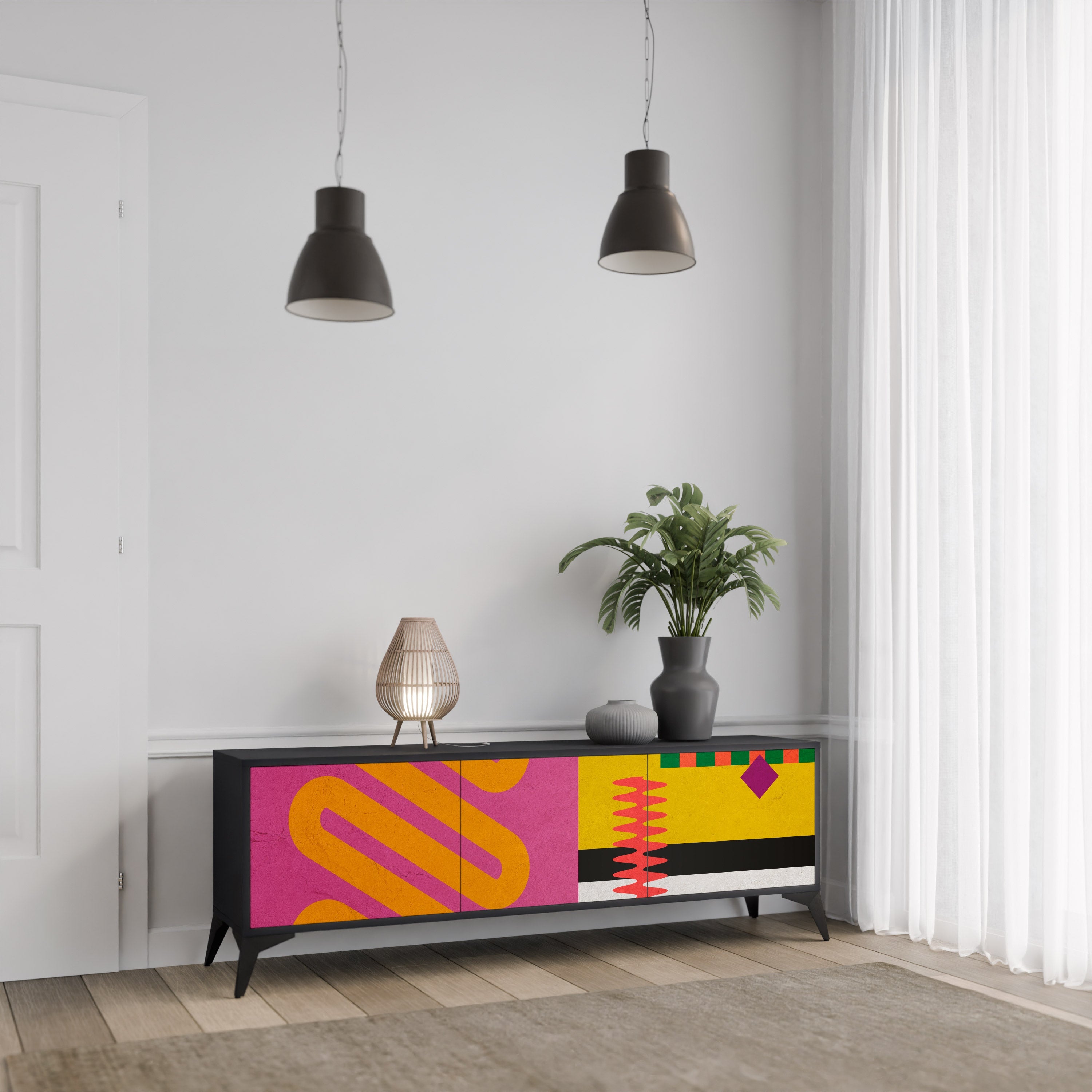 Βάση τηλεόρασης VIVID ART 3 θυρών σε μαύρο φινίρισμα