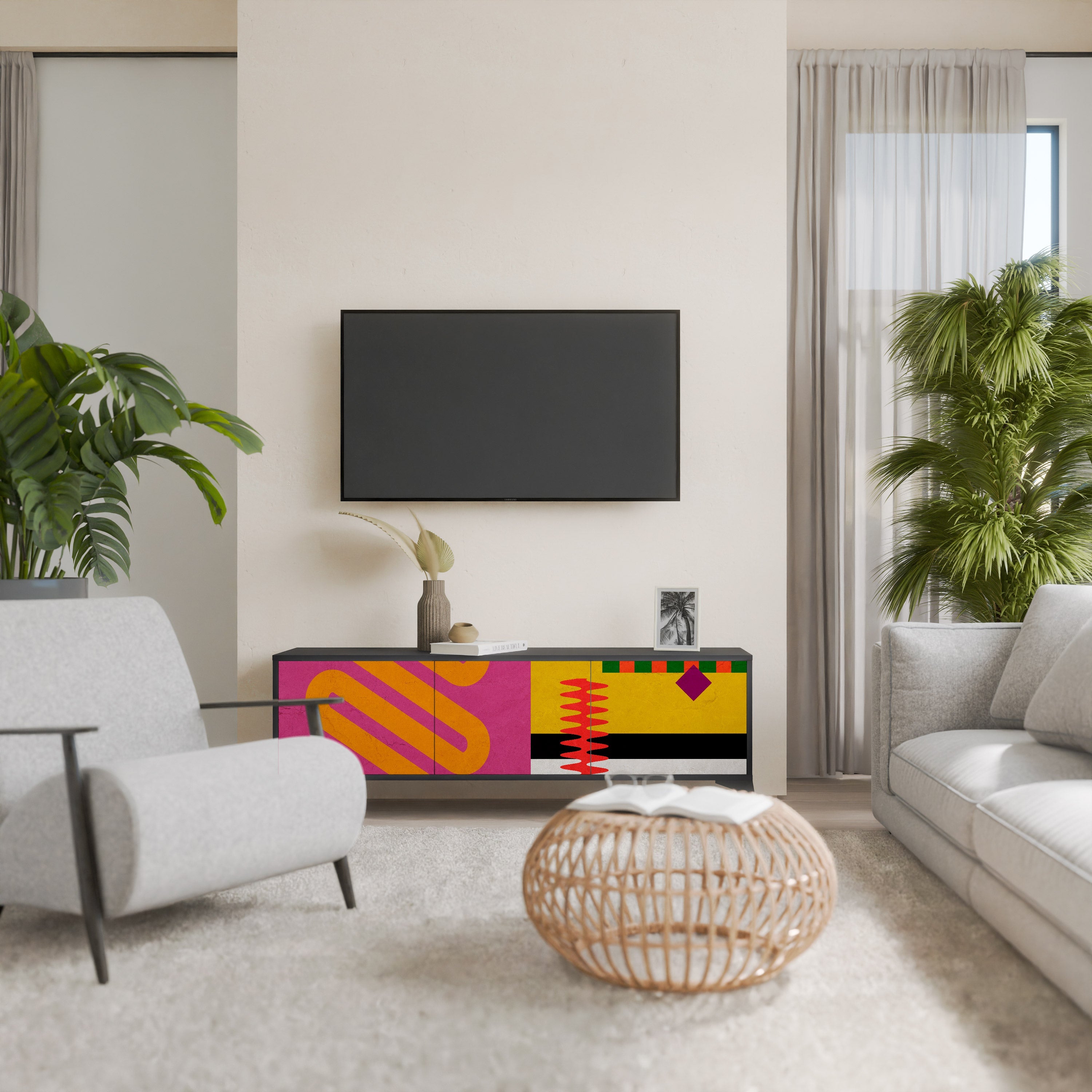 Βάση τηλεόρασης VIVID ART 3 θυρών σε μαύρο φινίρισμα