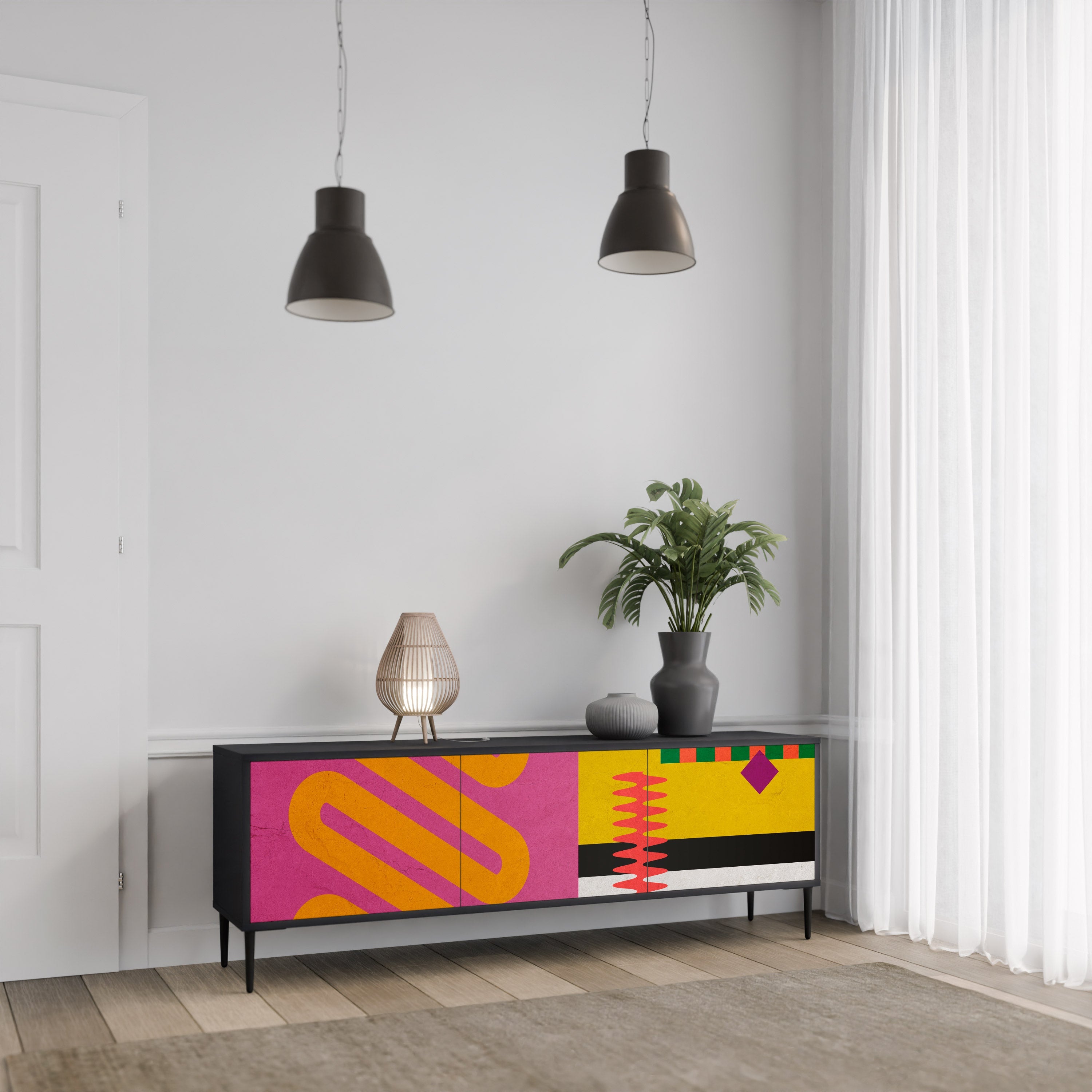 Βάση τηλεόρασης VIVID ART 3 θυρών σε μαύρο φινίρισμα