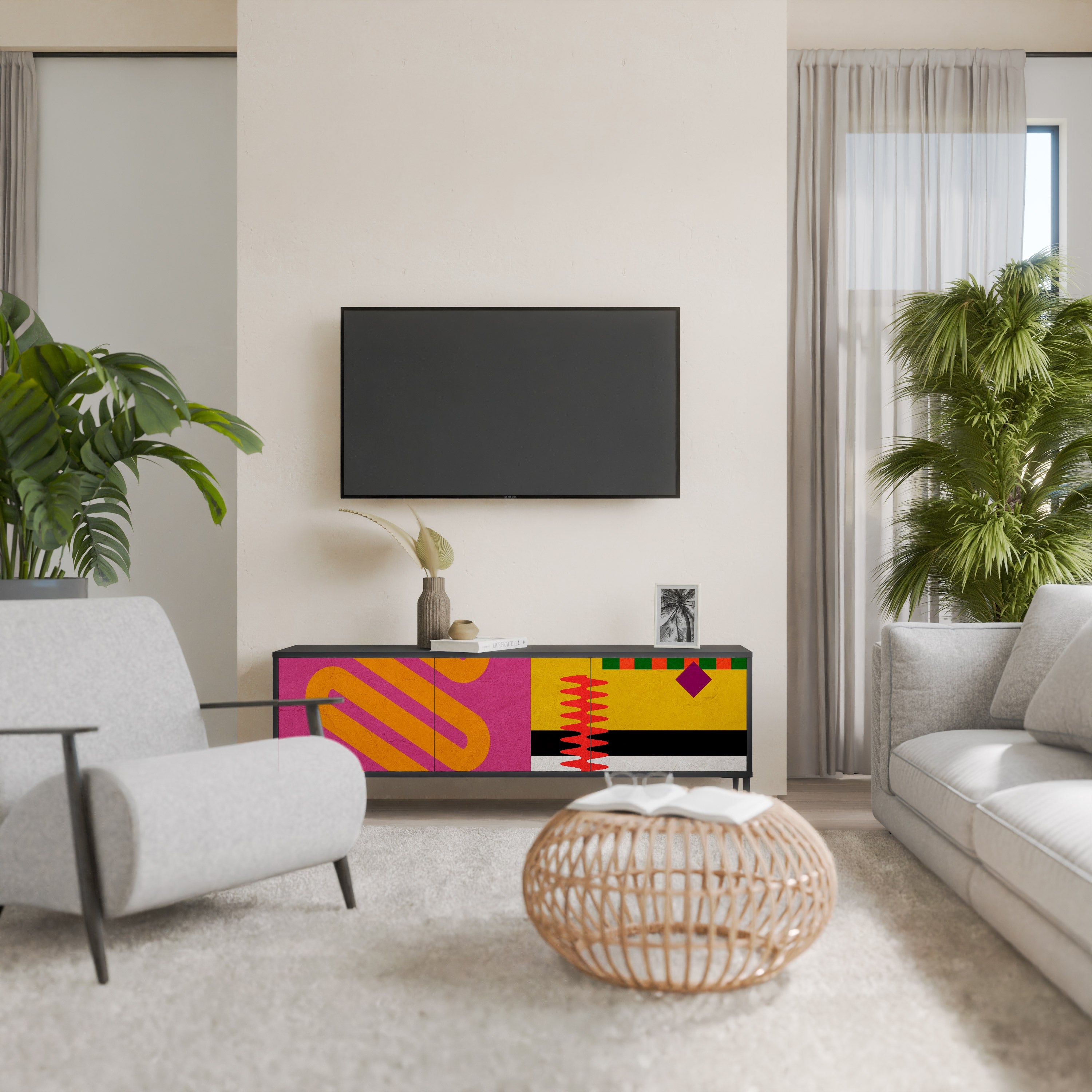 Βάση τηλεόρασης VIVID ART 3 θυρών σε μαύρο φινίρισμα