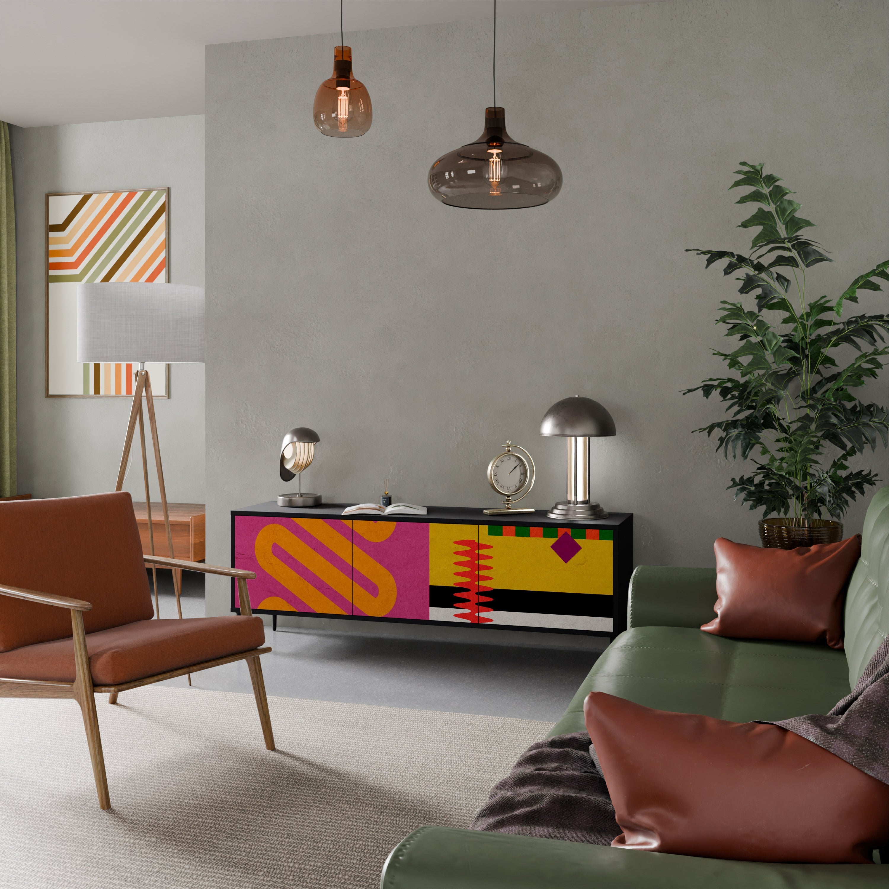 Βάση τηλεόρασης VIVID ART 3 θυρών σε μαύρο φινίρισμα
