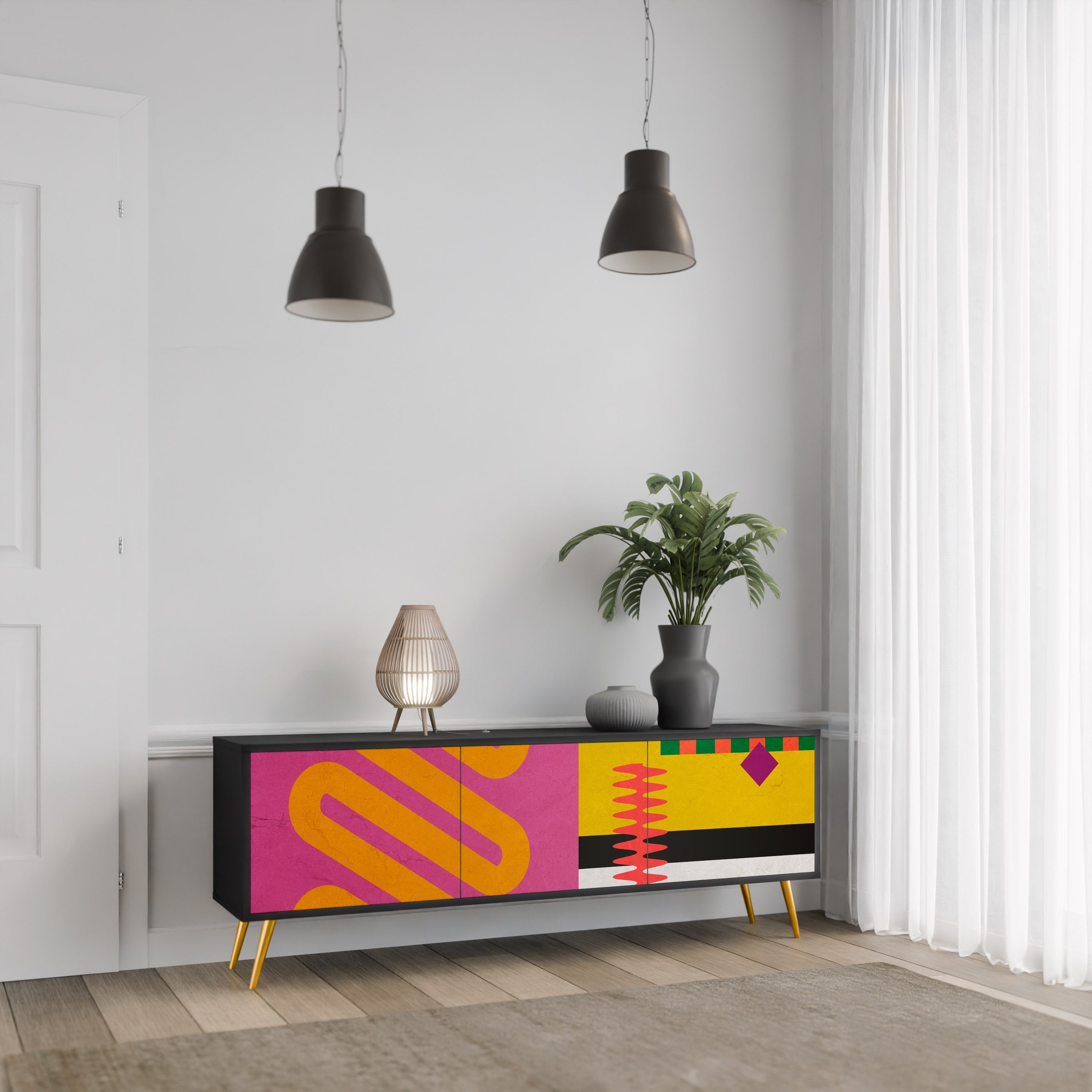 Βάση τηλεόρασης VIVID ART 3 θυρών σε μαύρο φινίρισμα