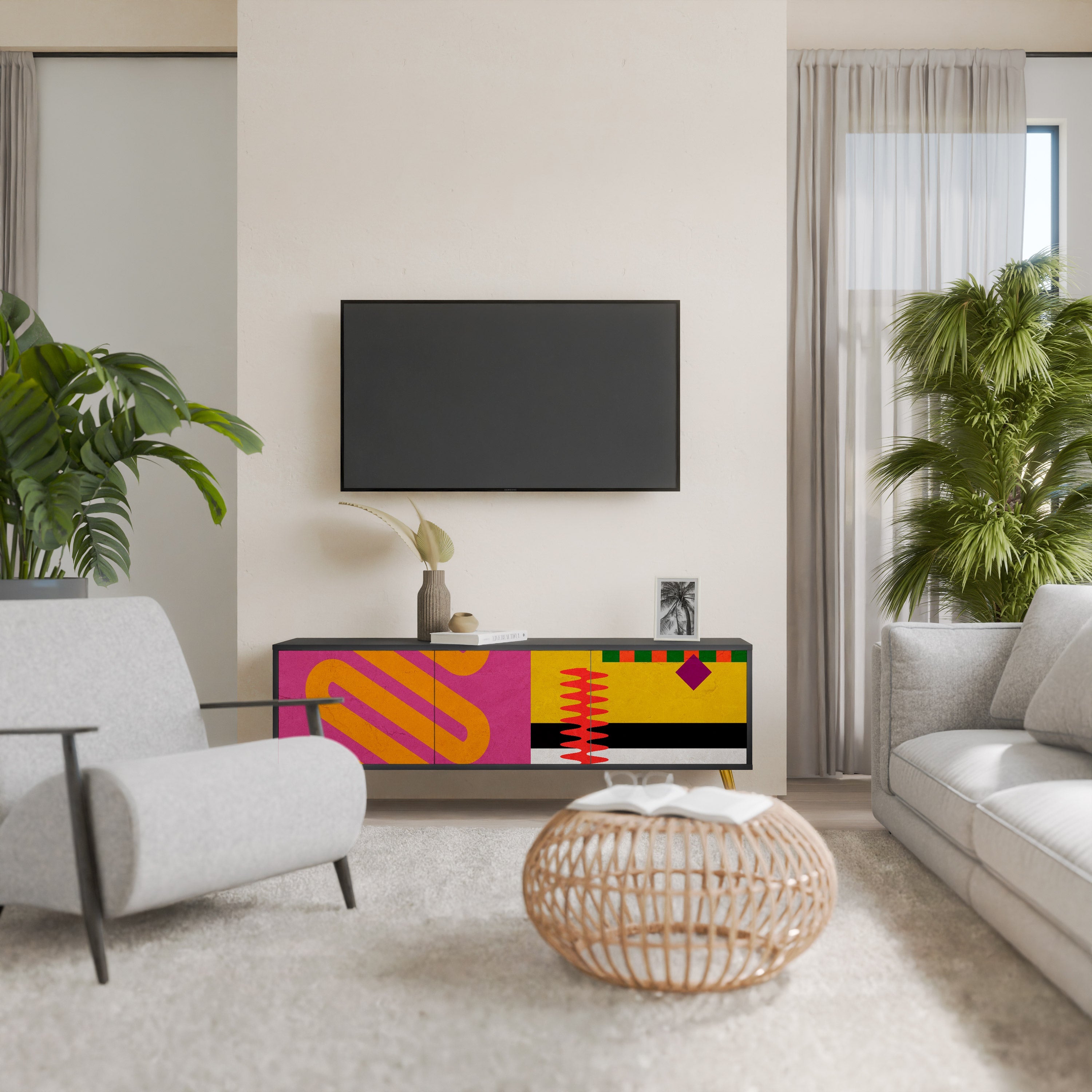 Βάση τηλεόρασης VIVID ART 3 θυρών σε μαύρο φινίρισμα