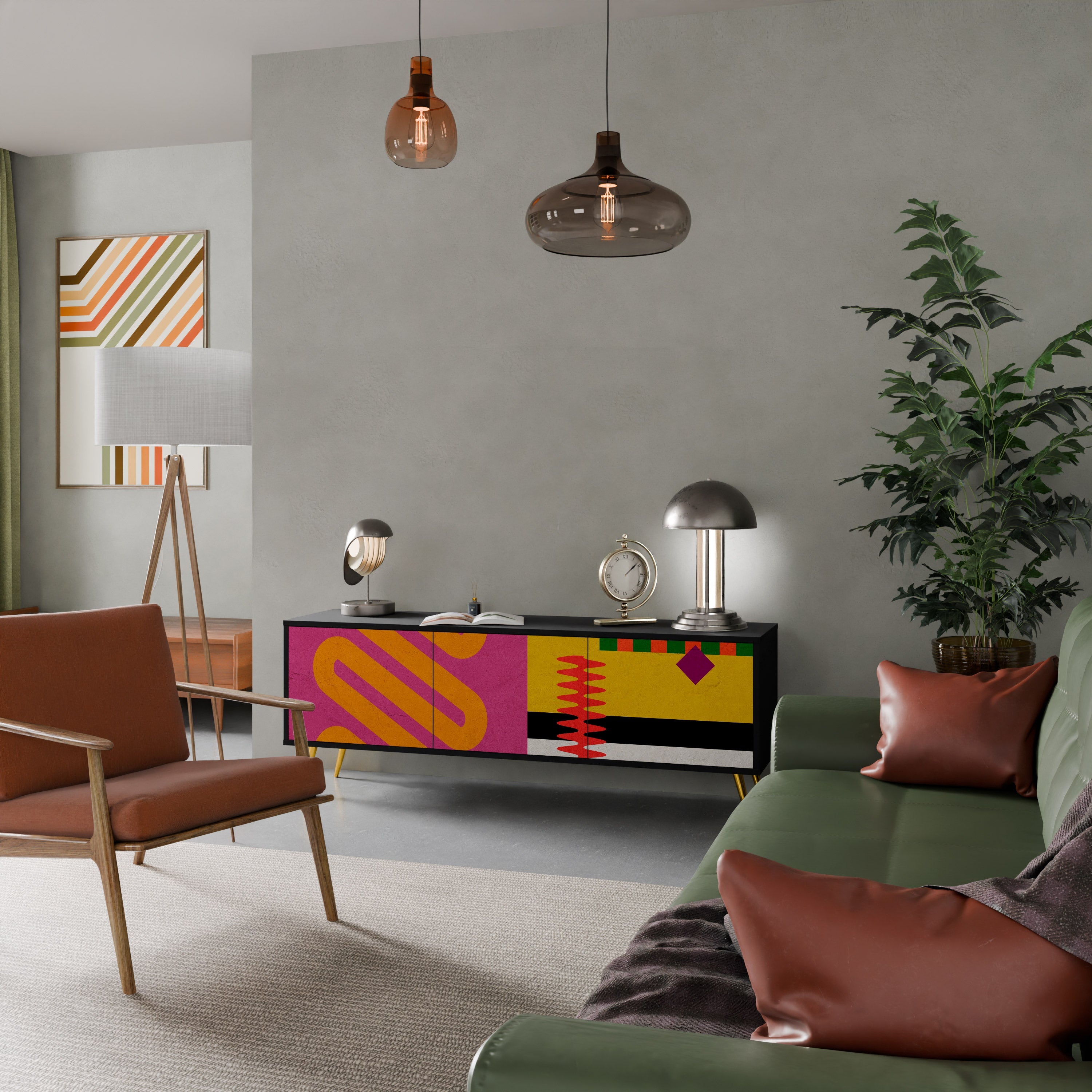 Βάση τηλεόρασης VIVID ART 3 θυρών σε μαύρο φινίρισμα