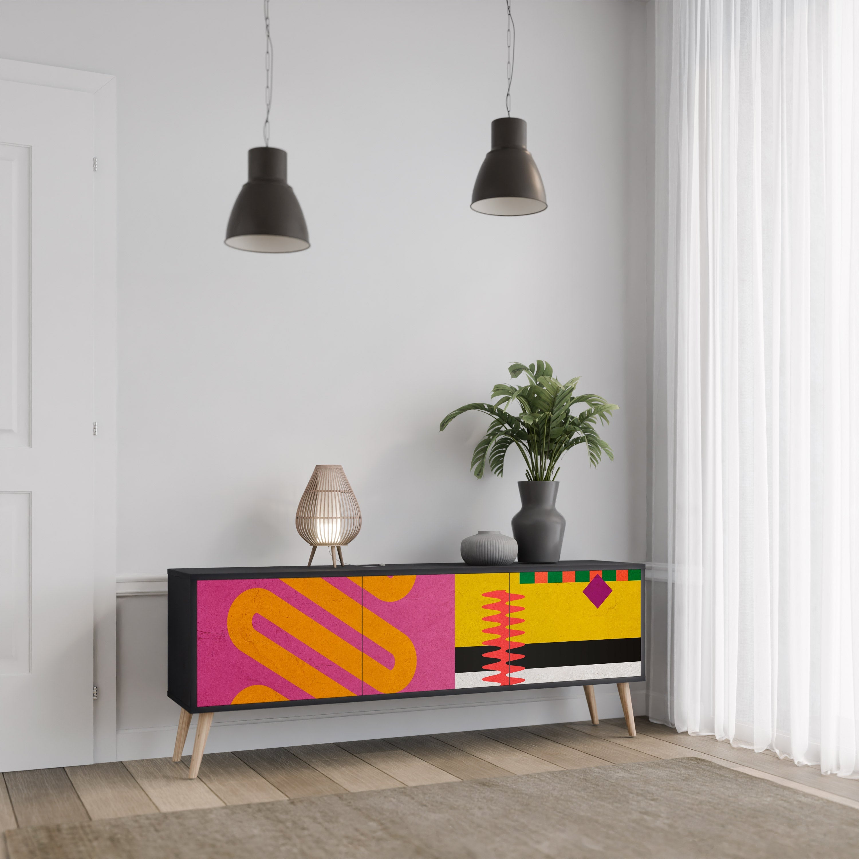 Βάση τηλεόρασης VIVID ART 3 θυρών σε μαύρο φινίρισμα