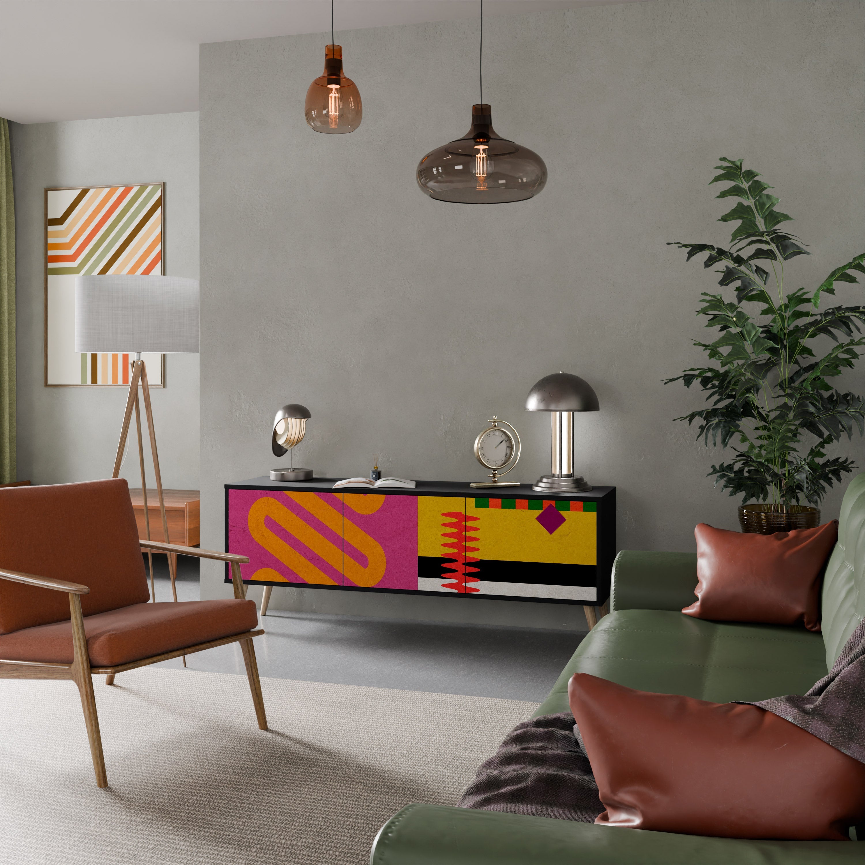 Βάση τηλεόρασης VIVID ART 3 θυρών σε μαύρο φινίρισμα