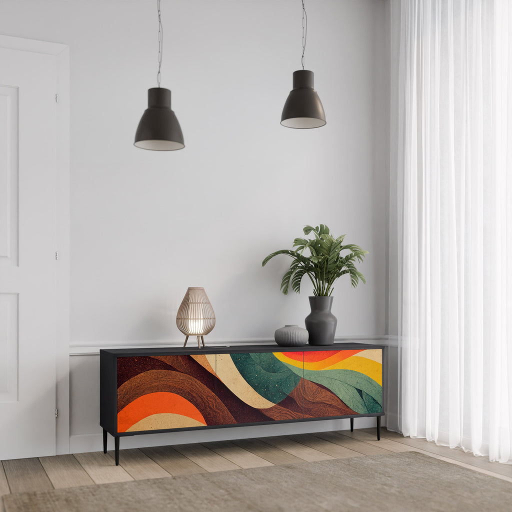 Βάση τηλεόρασης COLORFUL STRANDS με 3 πόρτες σε μαύρο φινίρισμα