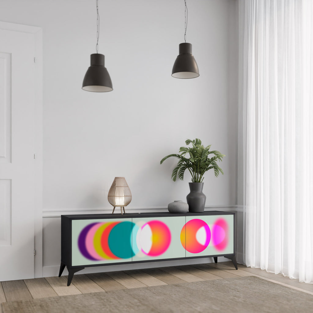 SYMPHONY OF COLORS Τρίθυρη βάση τηλεόρασης σε μαύρο φινίρισμα